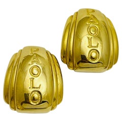 PAOLO GUCCI signed vintage gold designer runway clip on earrings