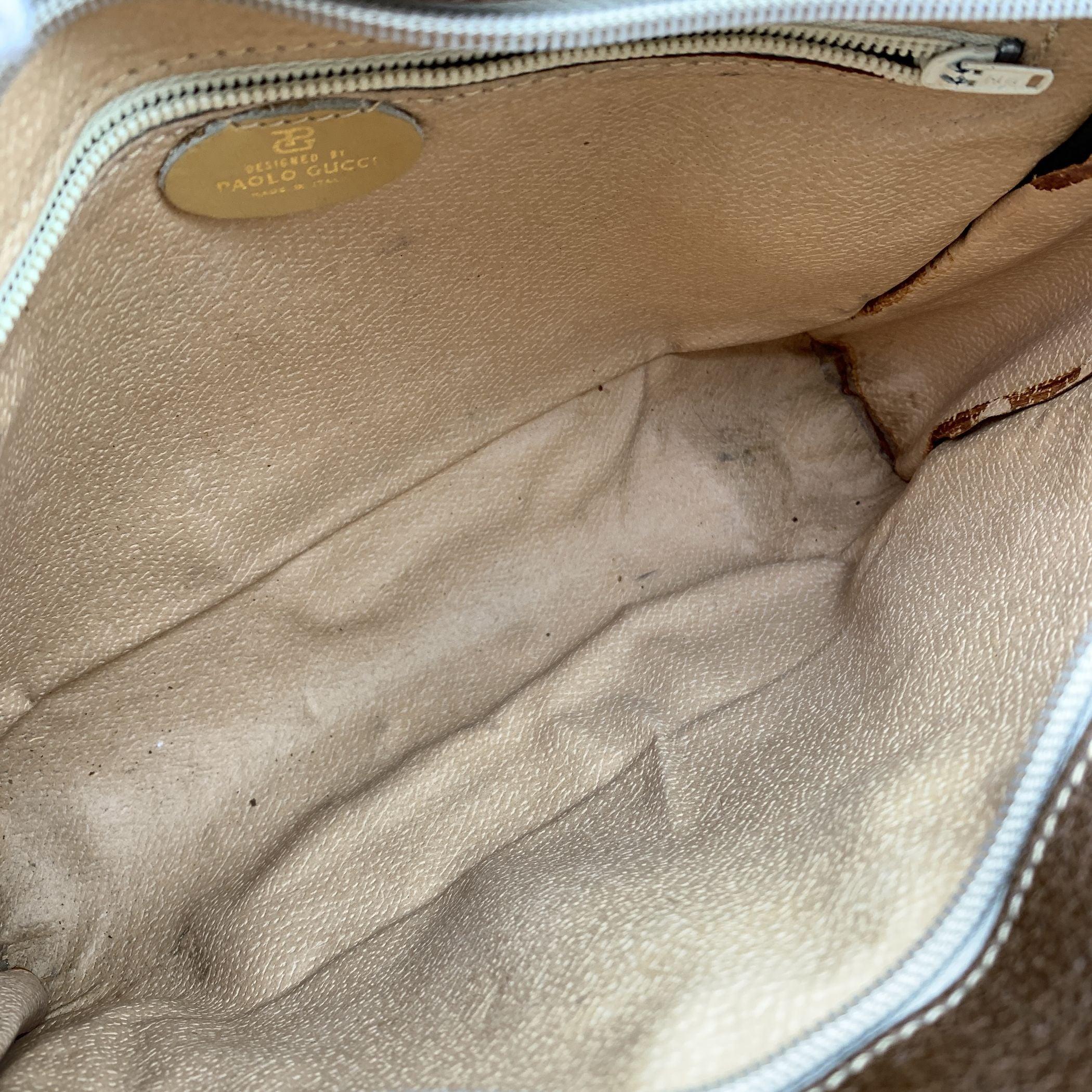 Paolo Gucci Vintage Beige Monogram Vinyl and Leather Shoulder Bag For Sale 1