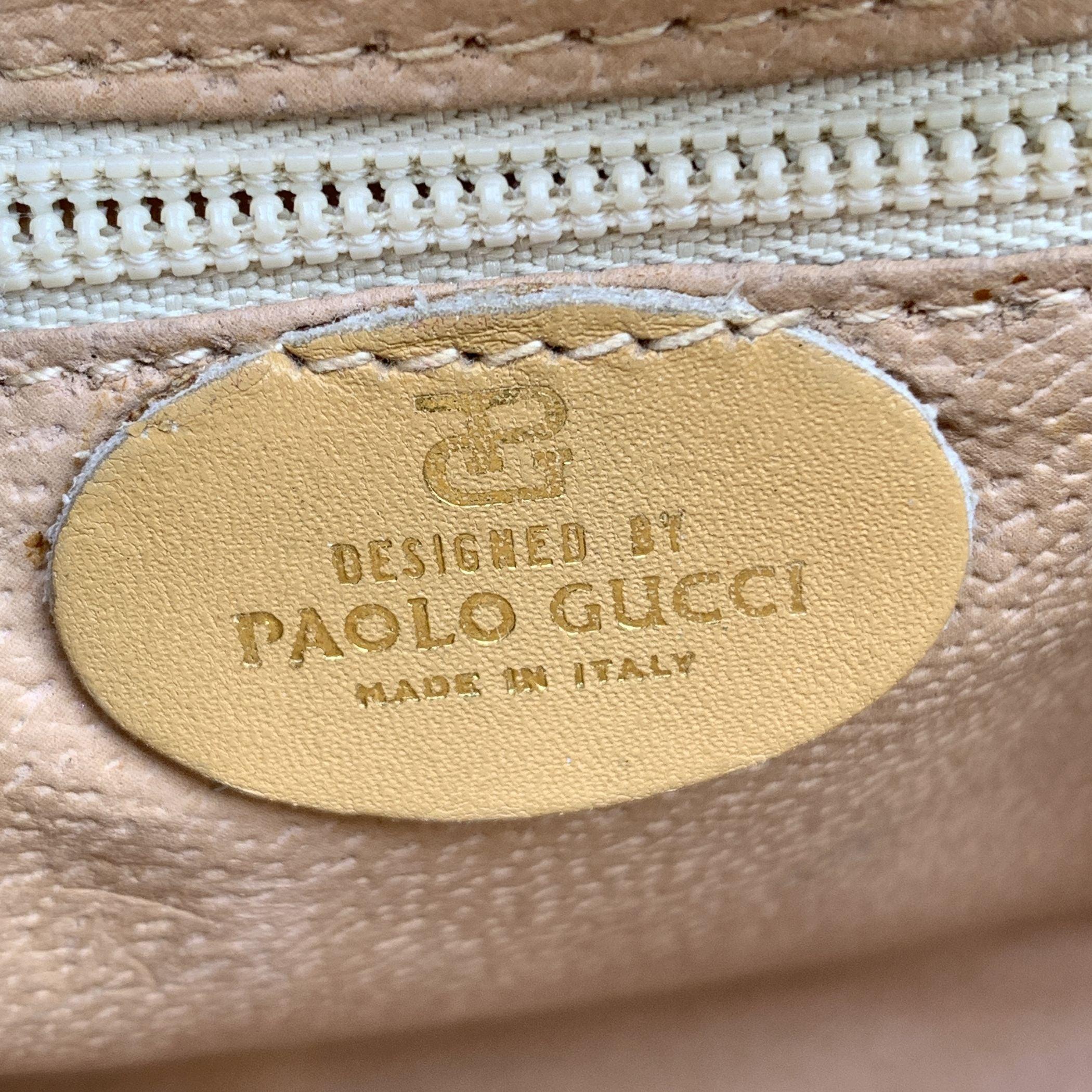Paolo Gucci Vintage Beige Monogram Vinyl and Leather Shoulder Bag For Sale 2