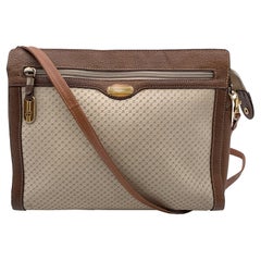 Paolo Gucci Vintage Beige Monogram Vinyl and Leather Shoulder Bag