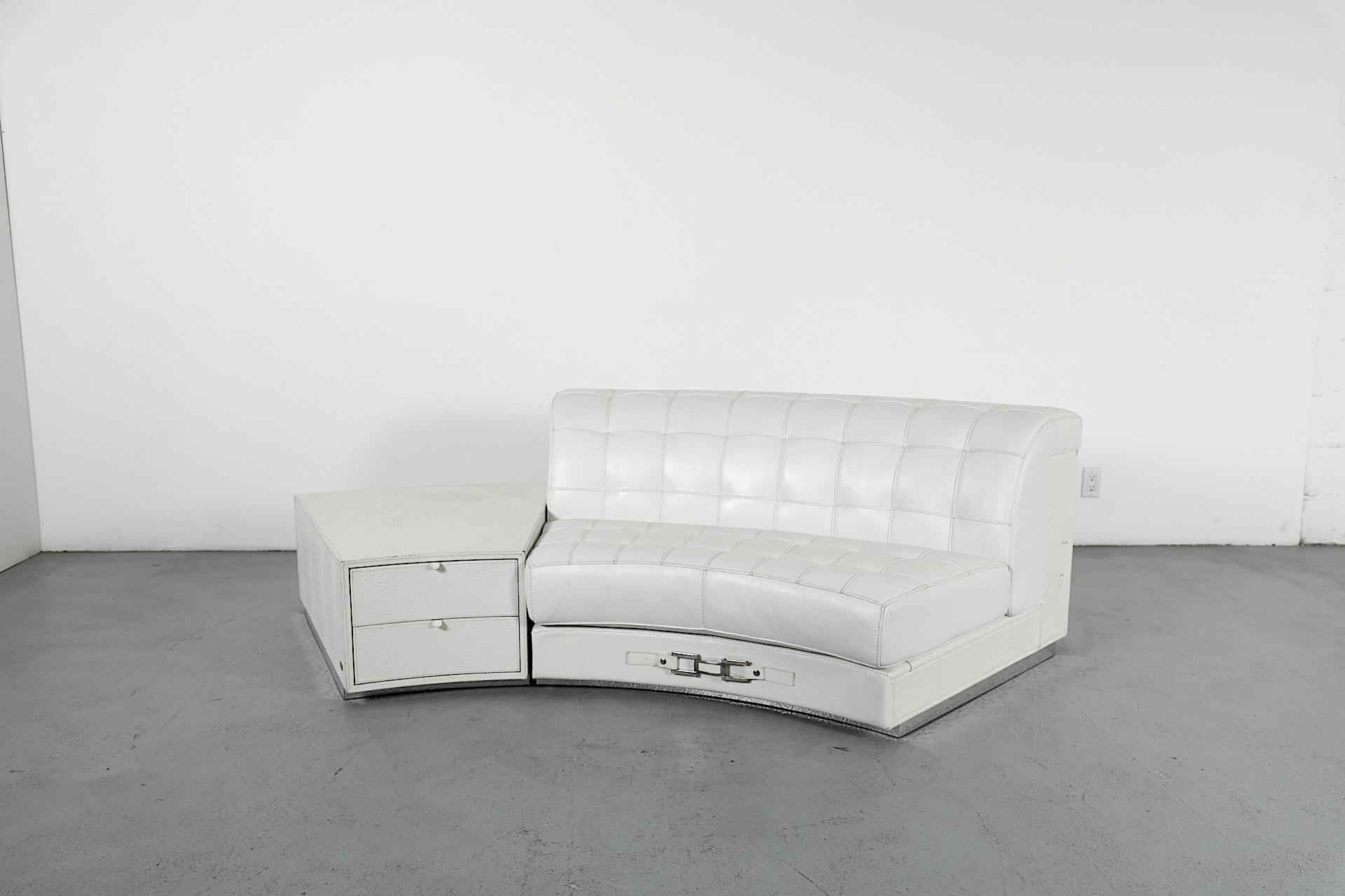 Paolo Gucci White Leather Curved Sofa and Table Set, Formitalia