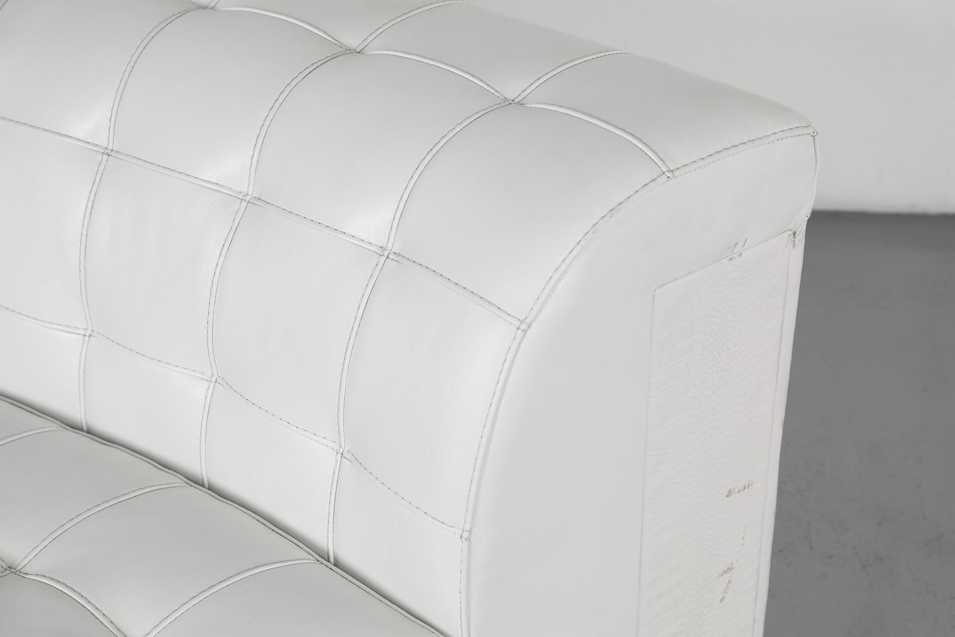 Paolo Gucci White Leather Curved Sofa and Table Set, Formitalia