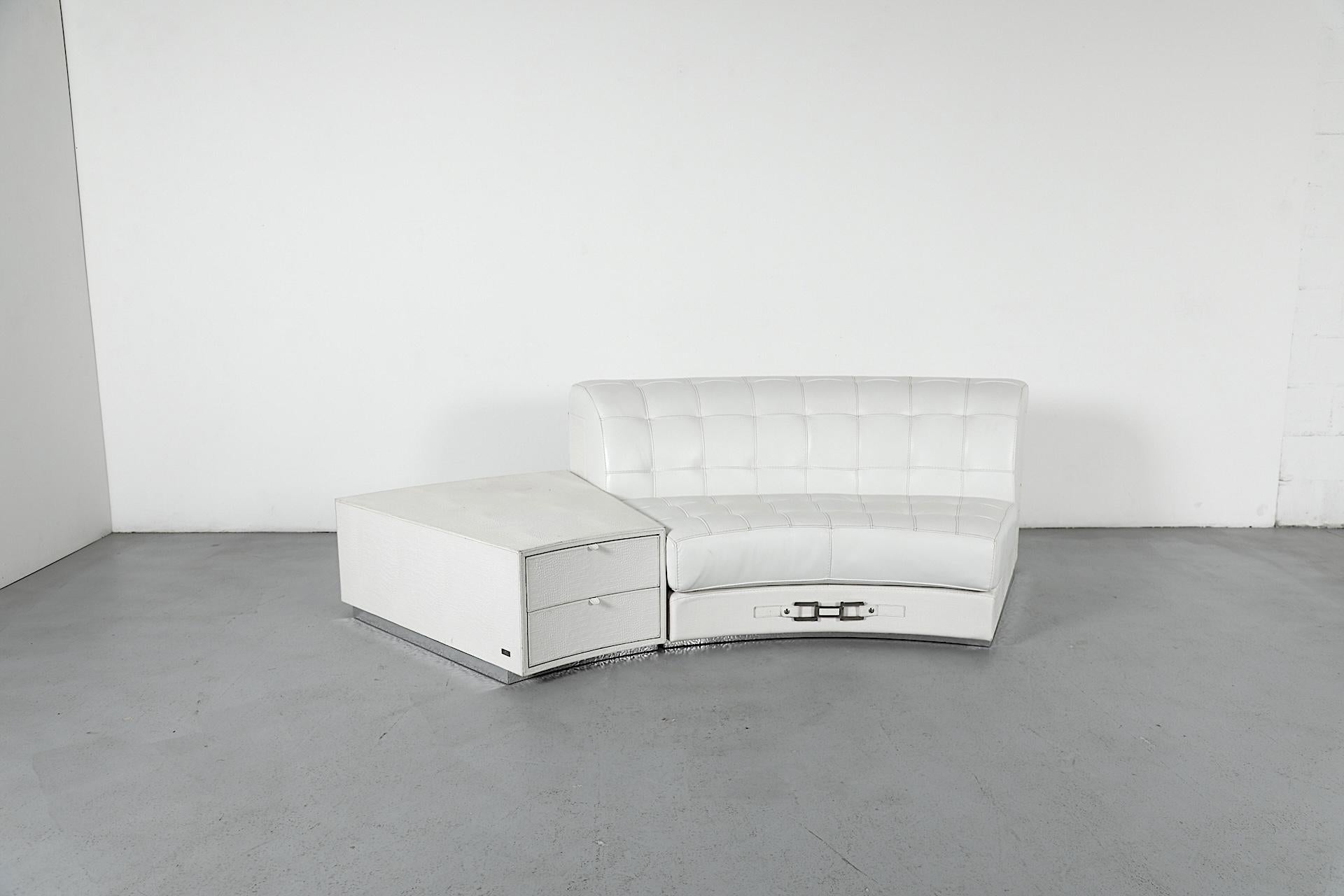 Paolo Gucci White Leather Curved Sofa and Table Set, Formitalia