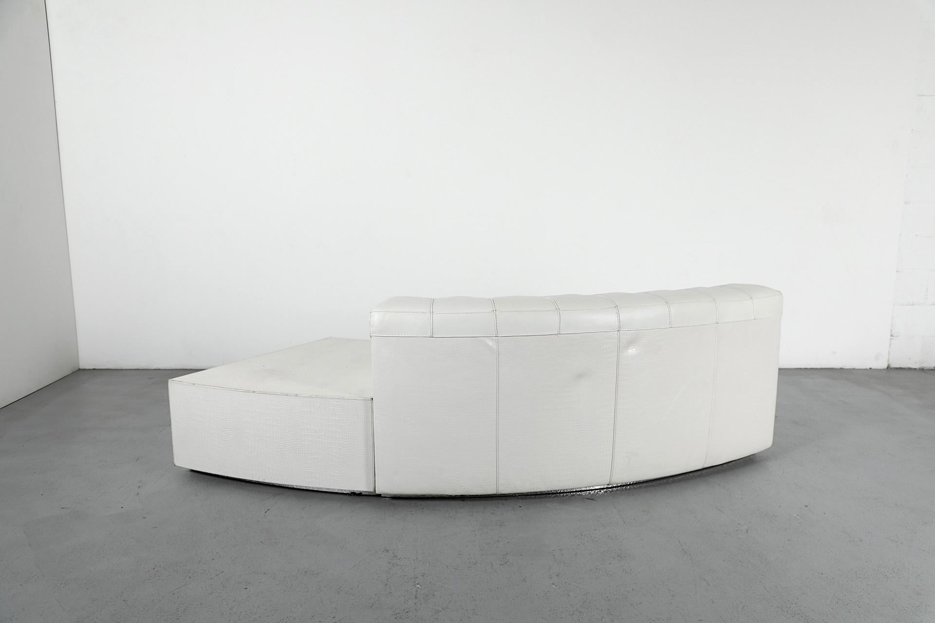 Paolo Gucci White Leather Curved Sofa and Table Set, Formitalia