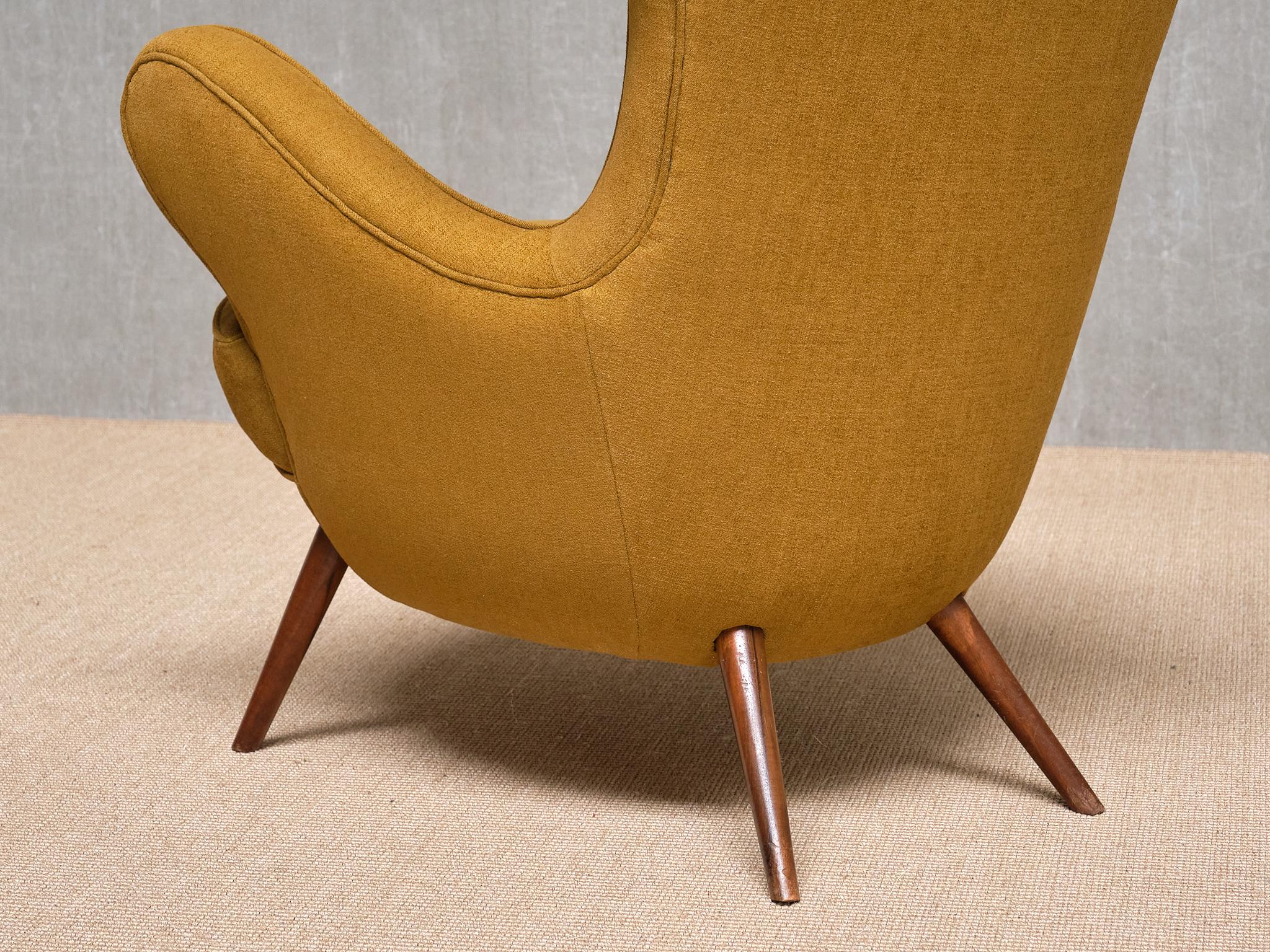 Paolo Malchiodi Wingback Chair in Yellow Ochre Fabric and Walnut, Italy, 1940s For Sale 8