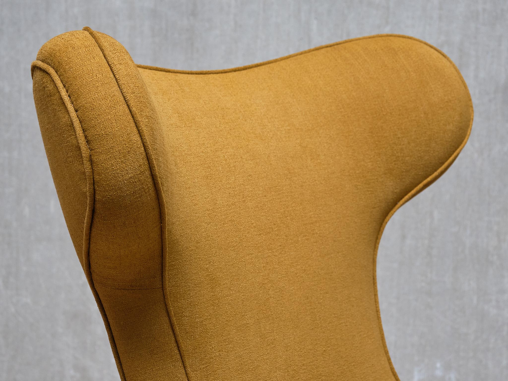 Paolo Malchiodi Wingback Chair in Yellow Ochre Fabric and Walnut, Italy, 1940s For Sale 1