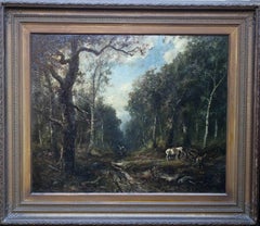 Faggot Gatherers - French 19thC art Barbizon School oil painting wood landscape