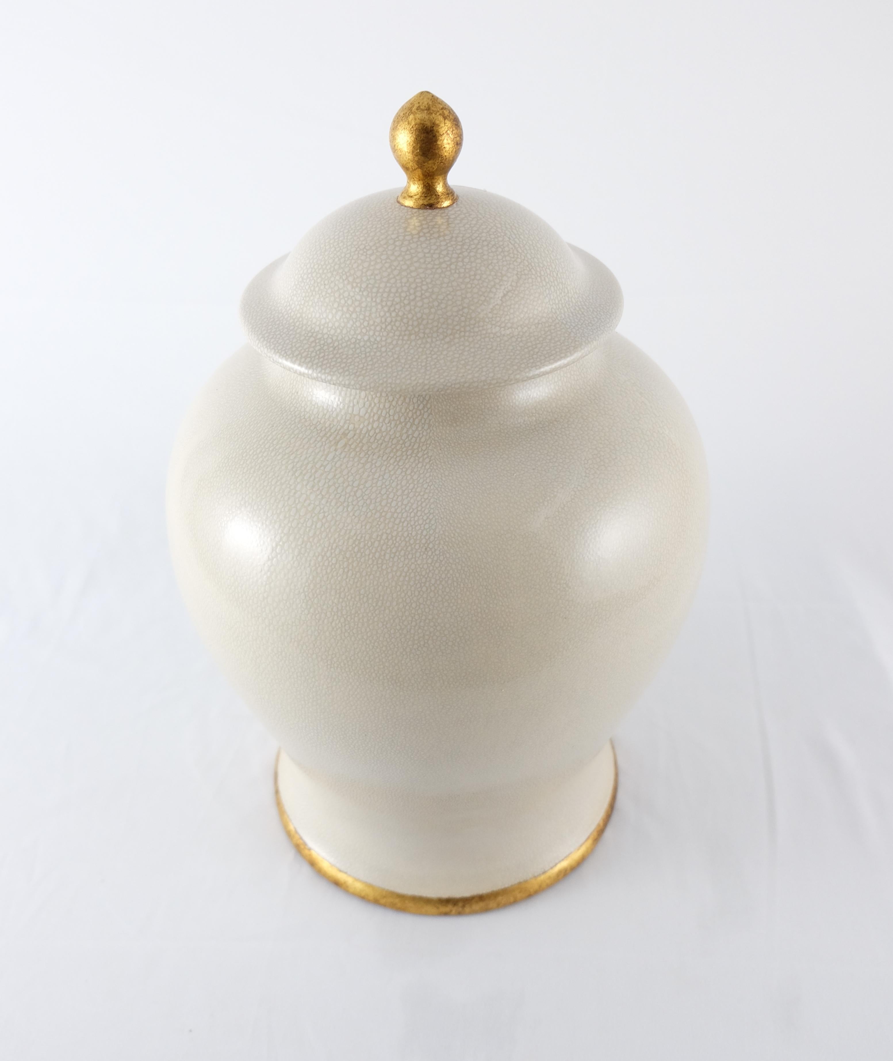 Neoclassical Paolo Marioni Large Italian Glazed Ceramic Jar with Gold-Leaf Accents For Sale