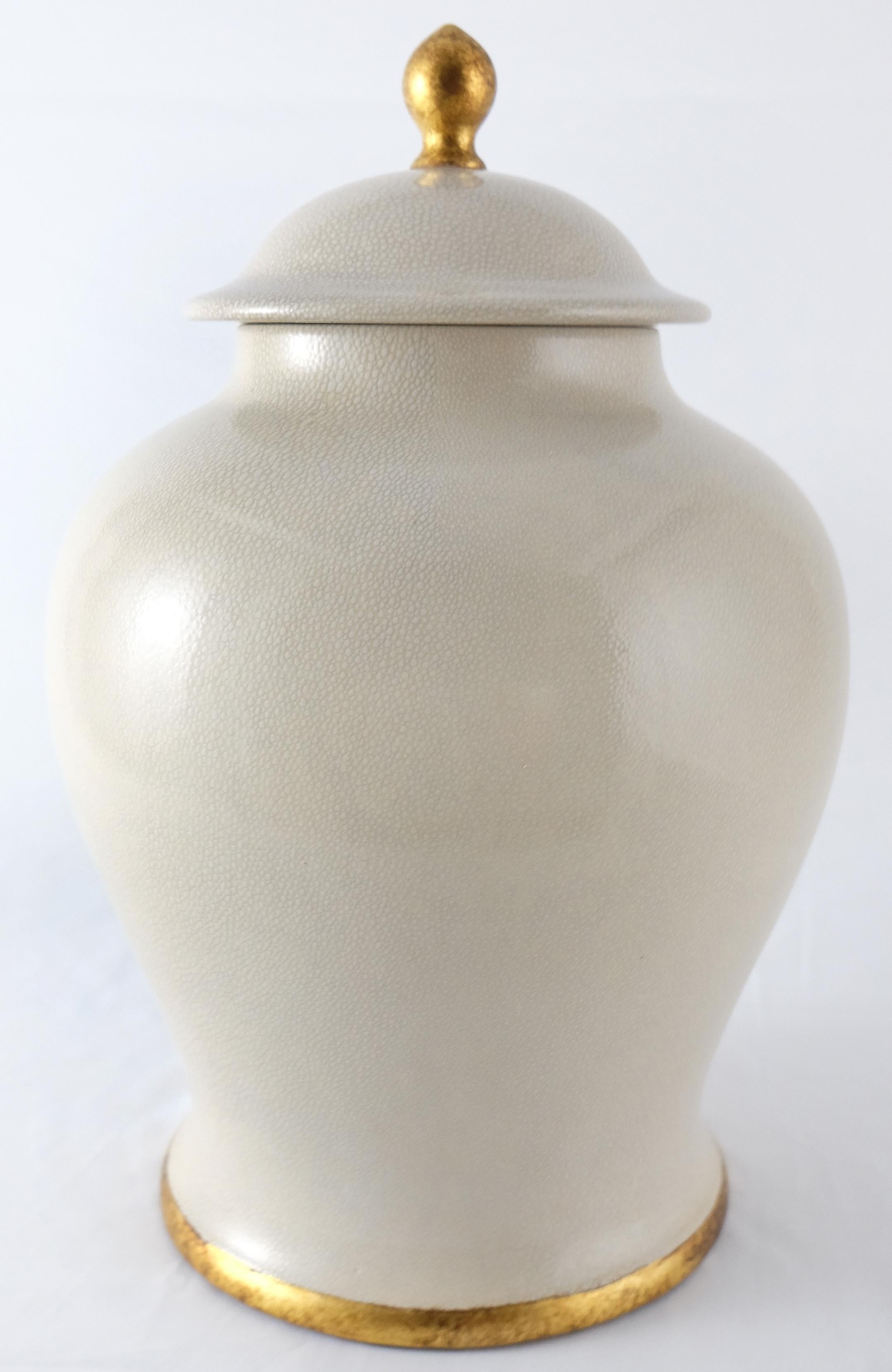 Late 20th Century Paolo Marioni Large Italian Glazed Ceramic Jar with Gold-Leaf Accents For Sale