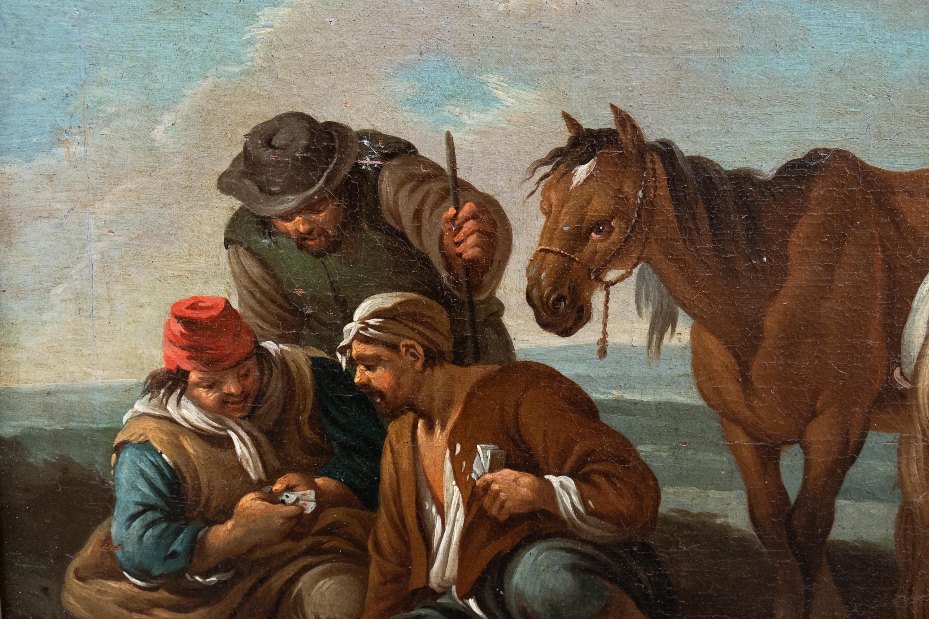 Bamboccianti-Landschaftsszenen mit Pferden und Kartenspielern, Rom um 1740 im Angebot 6