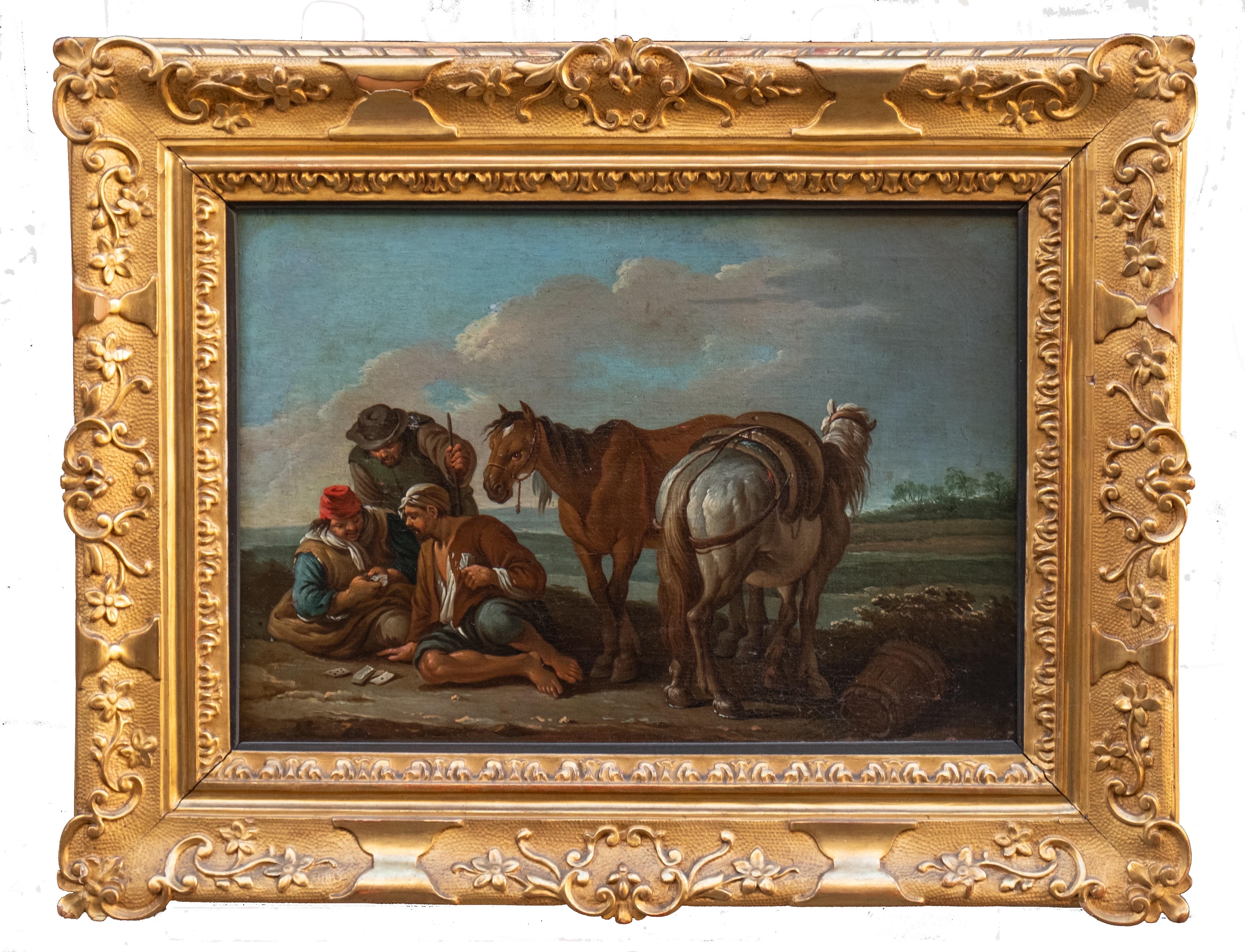 Bamboccianti-Landschaftsszenen mit Pferden und Kartenspielern, Rom um 1740 im Angebot 10