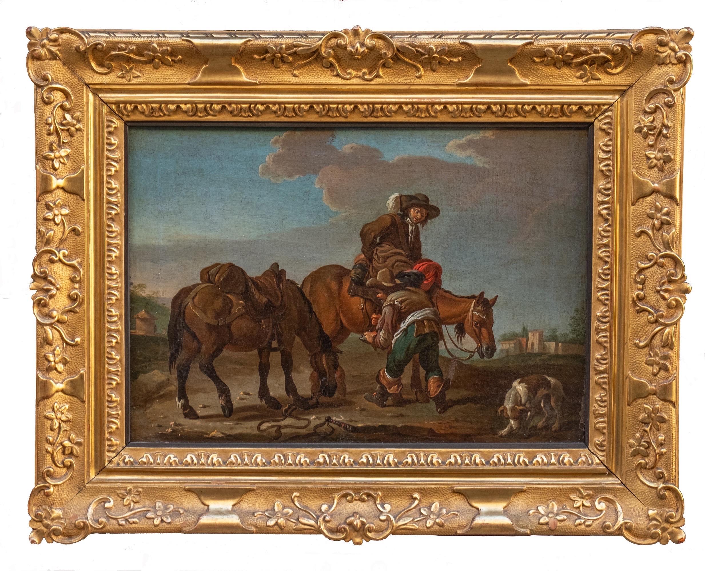Bamboccianti-Landschaftsszenen mit Pferden und Kartenspielern, Rom um 1740 im Angebot 11