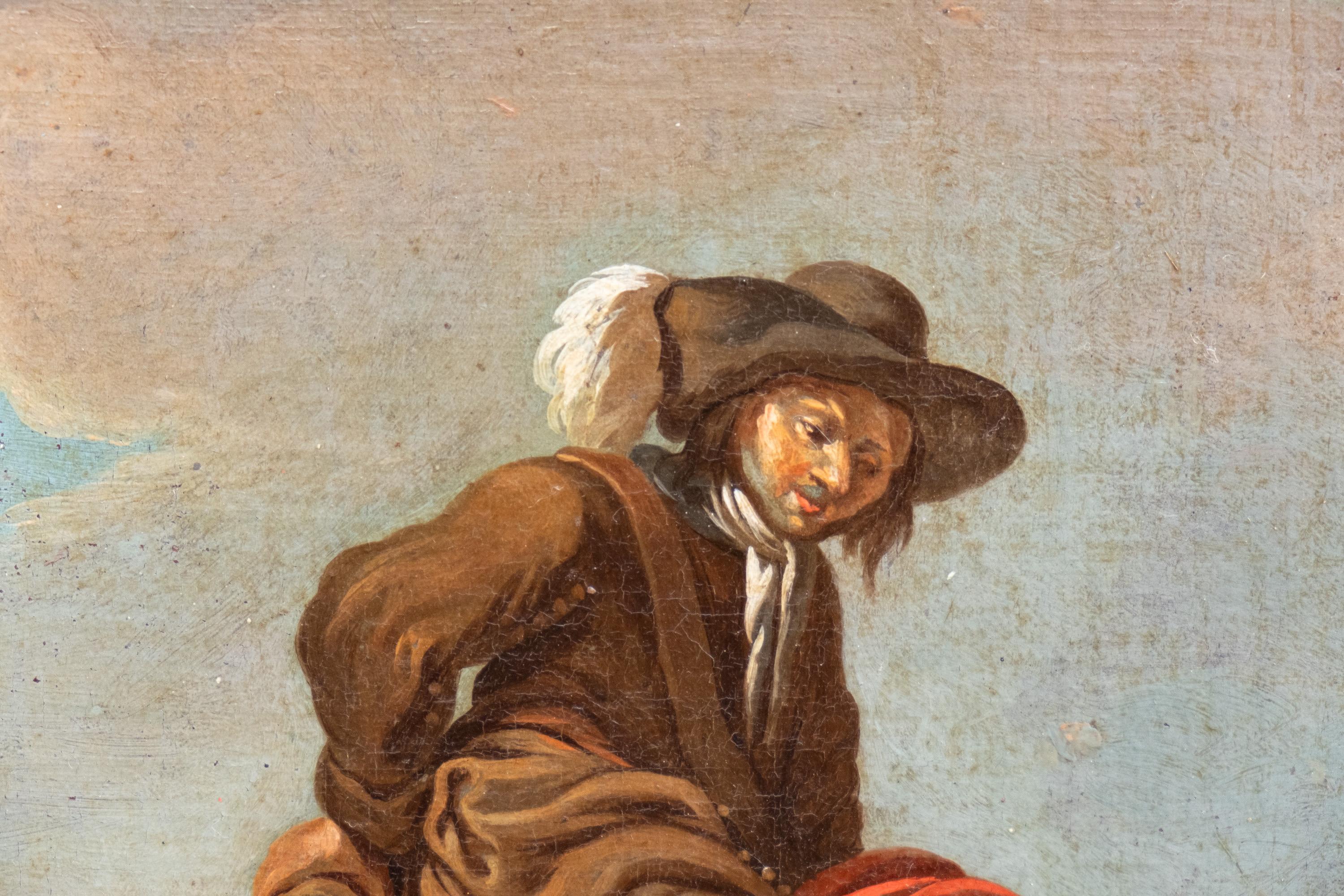Bamboccianti-Landschaftsszenen mit Pferden und Kartenspielern, Rom um 1740 (Italienische Schule), Painting, von Paolo Monaldi