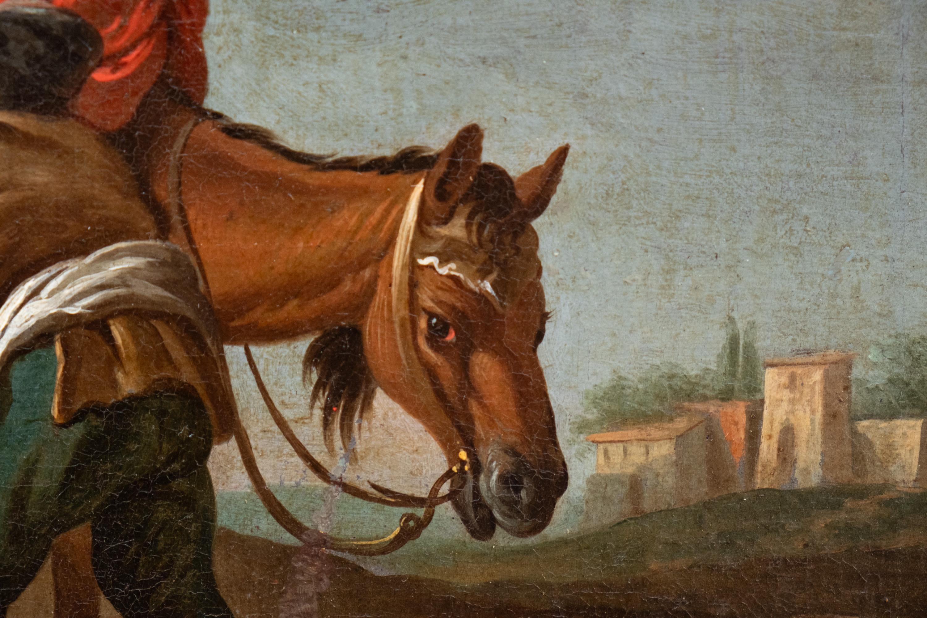 Bamboccianti-Landschaftsszenen mit Pferden und Kartenspielern, Rom um 1740 im Angebot 2