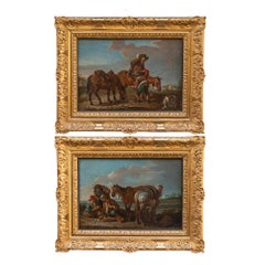 Escenas campestres de Bamboccianti con caballos y jugadores de cartas, Roma hacia 1740
