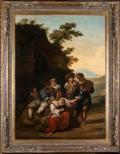 18th Century Baroque Figurative Landscape Italian Oil Painting By Paolo Monaldi