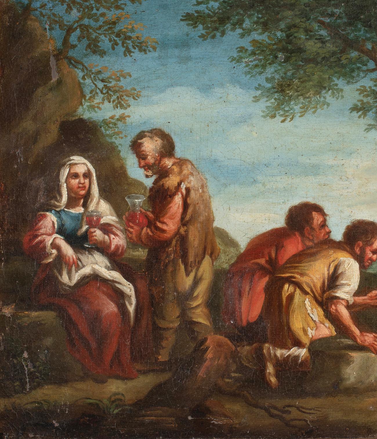 Huile sur toile du 18ème siècle représentant des paysans jouant aux cartes par Paolo Monaldi en vente 2