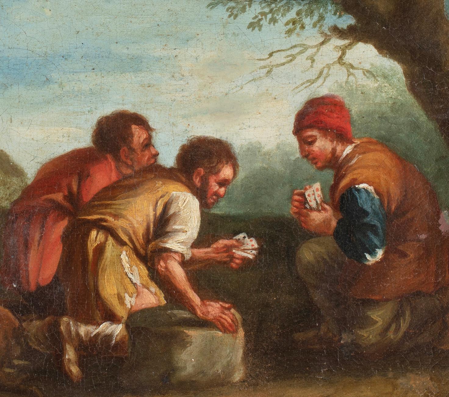 18th Century by Paolo Monaldi Peasants Playing Cards Oil on Canvas For Sale 2