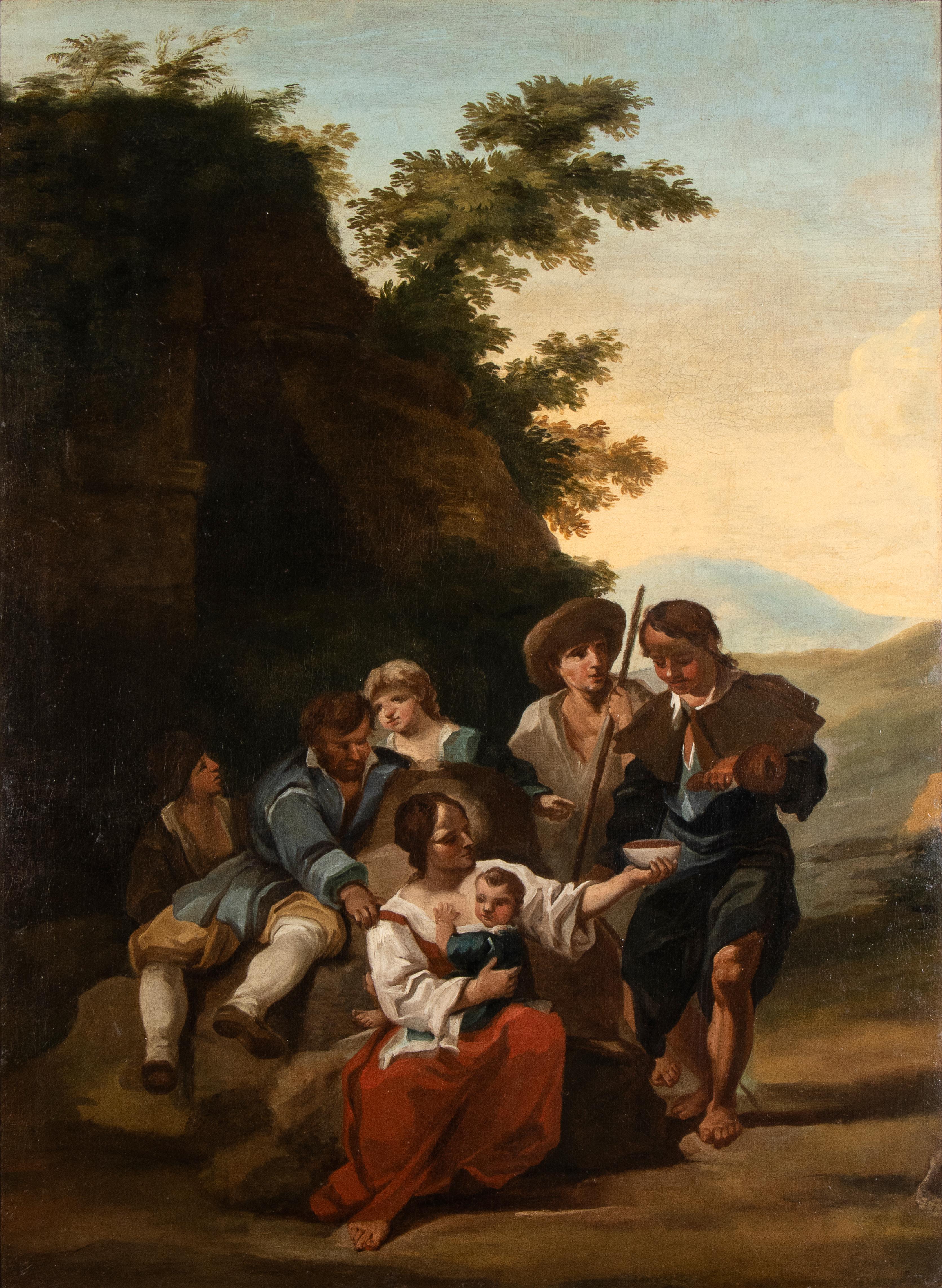 Italienische Landschaft, Ölgemälde im Barockstil, Bamboccianti, Paolo Monaldi, 18. Jahrhundert  im Angebot 1