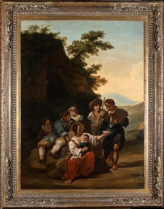 Antique Italian Landscape Oil Painting Baroque Bamboccianti 18th Century Paolo Monaldi 