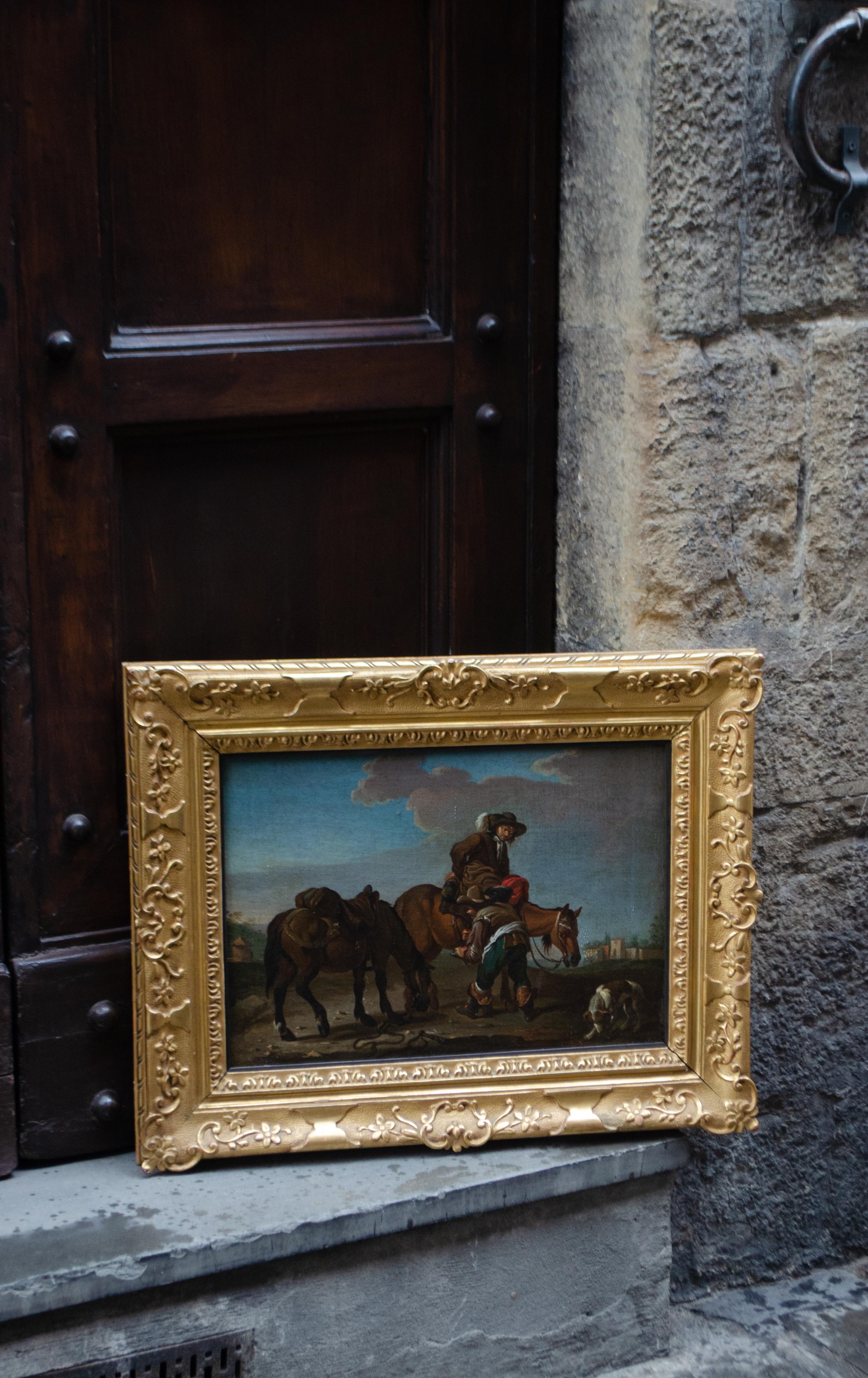 Escuela romana, hacia 1740. Interludio en el campo con caballos cerca de Roma. 12