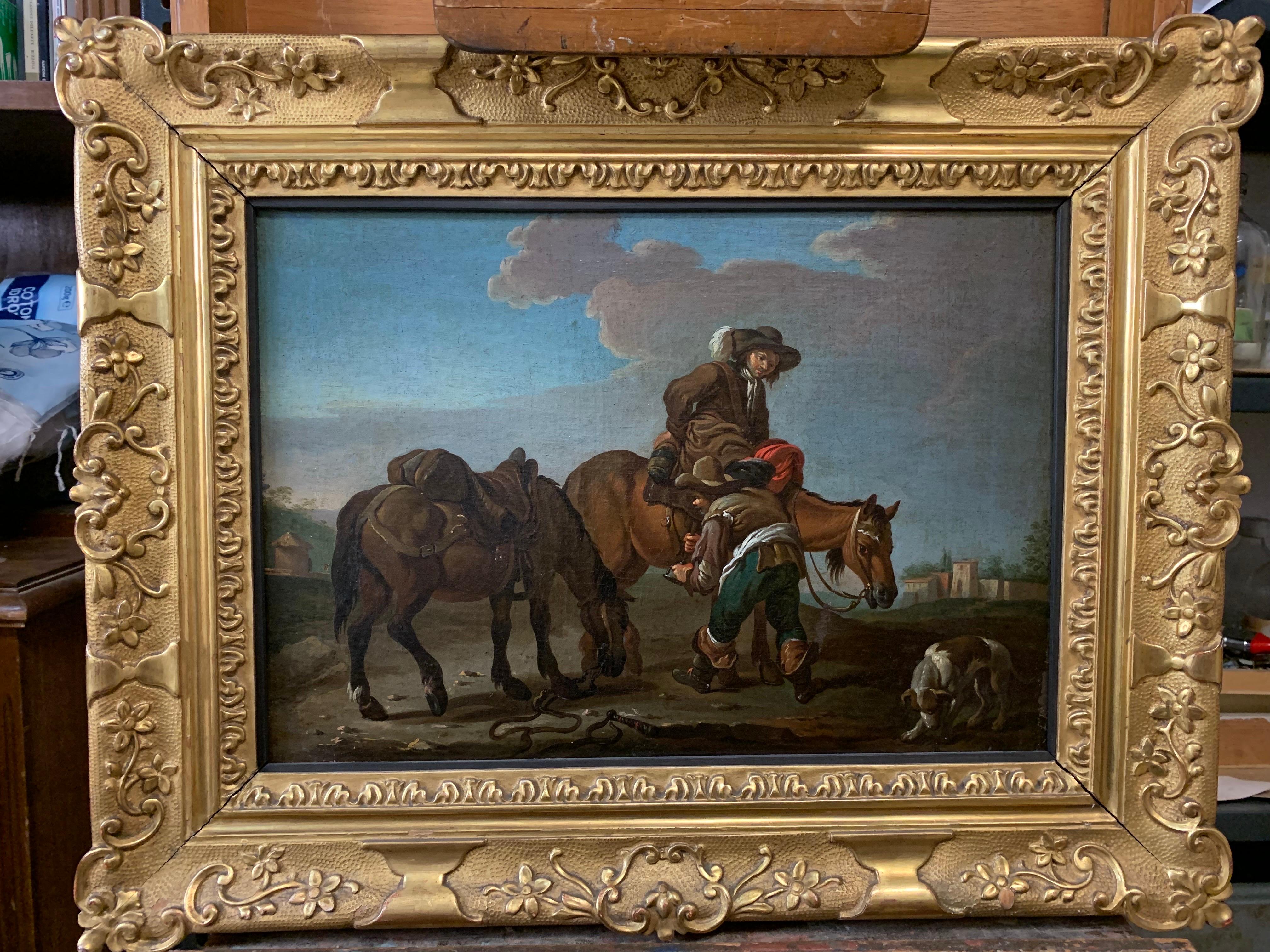 Escuela romana, hacia 1740. Interludio en el campo con caballos cerca de Roma. 6