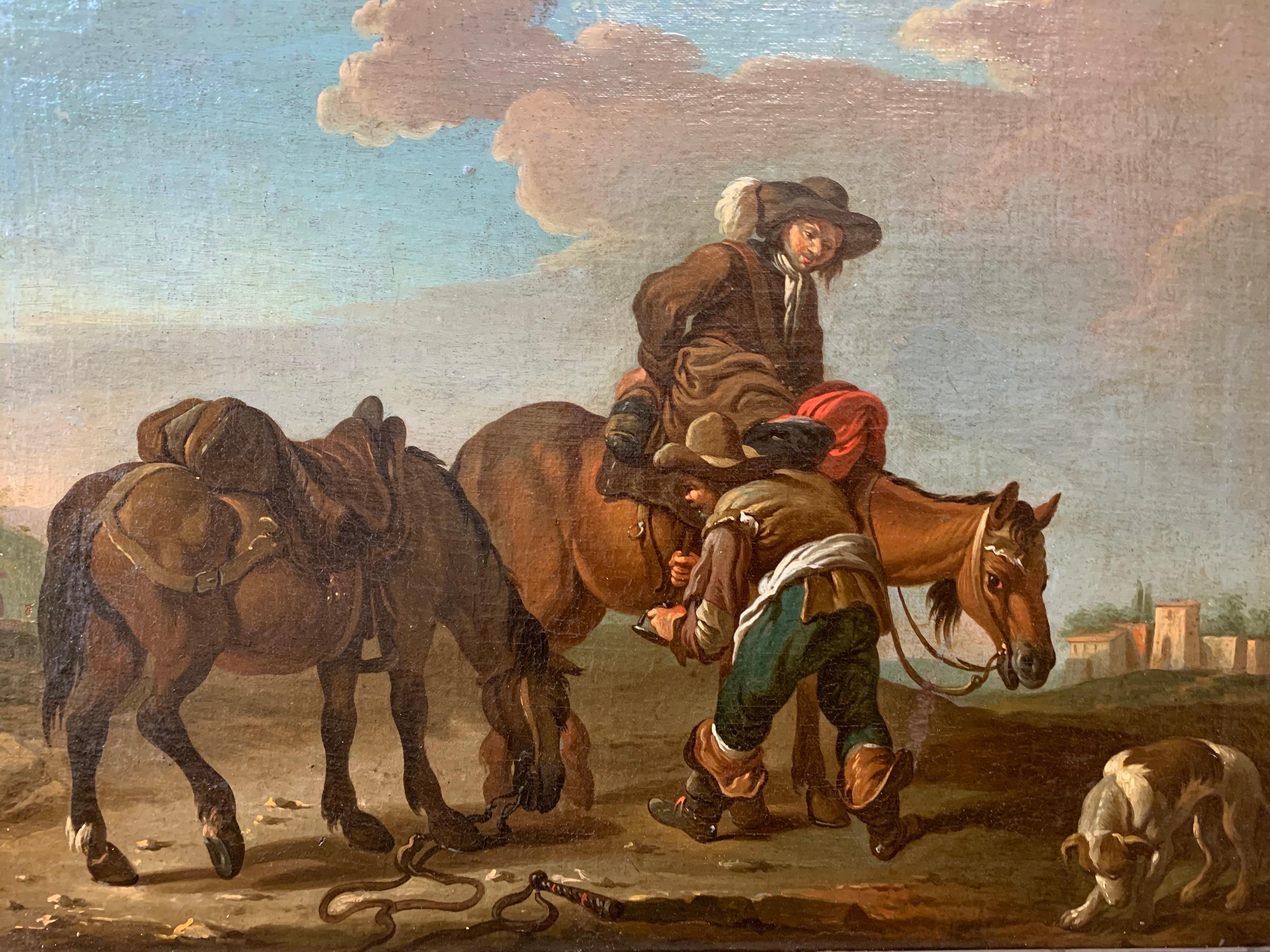 Escuela romana, hacia 1740. Interludio en el campo con caballos cerca de Roma. 9