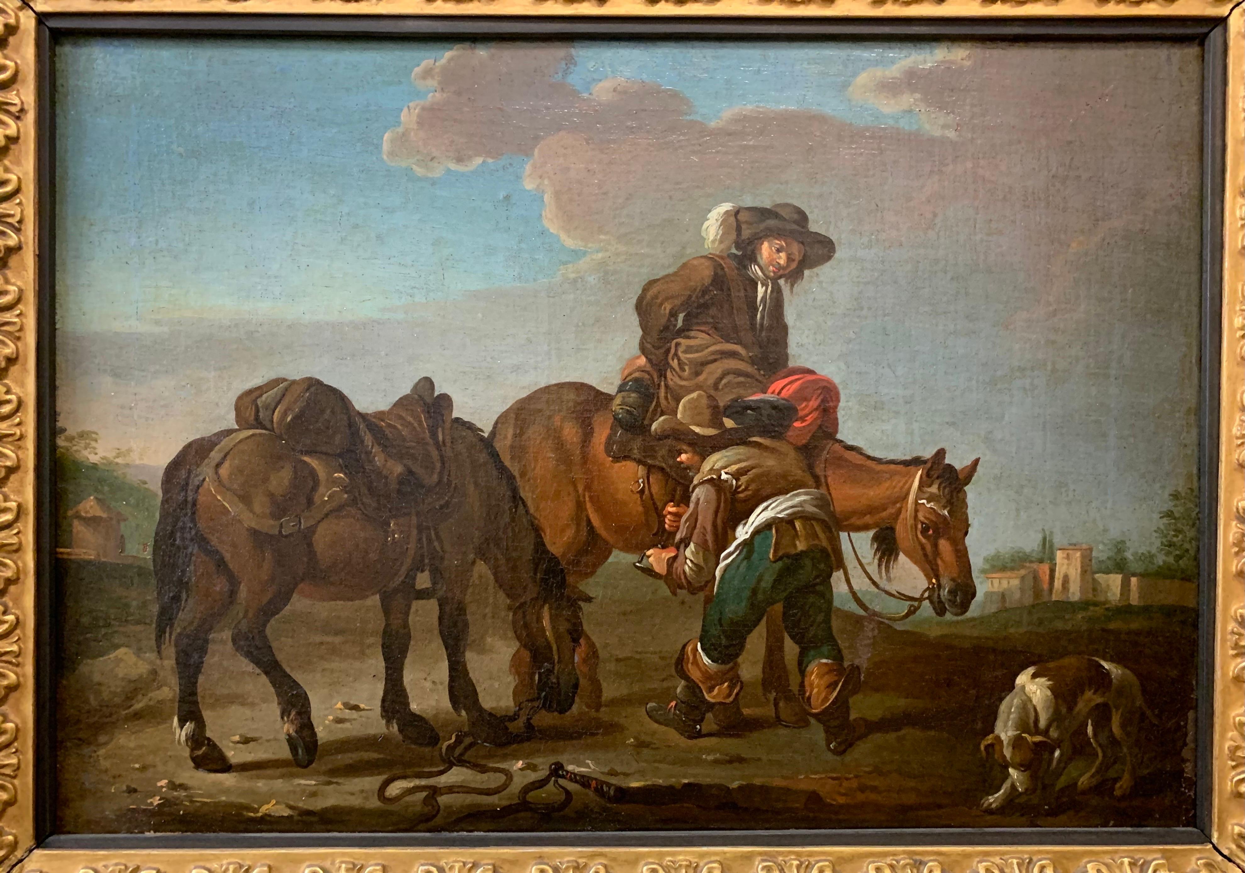 Escuela romana, hacia 1740. Interludio en el campo con caballos cerca de Roma. 10