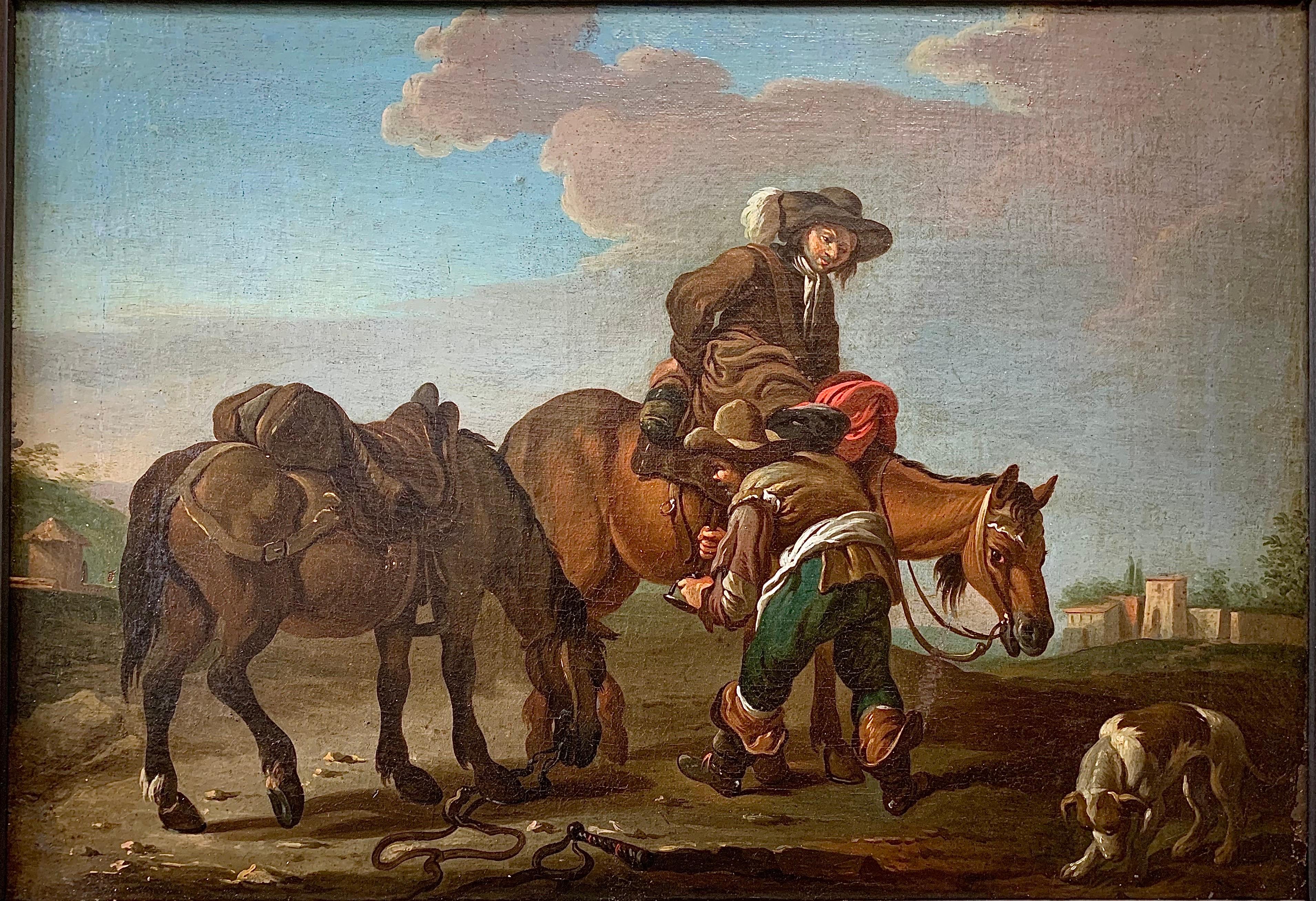 Escuela romana, hacia 1740. Interludio en el campo con caballos cerca de Roma. 3