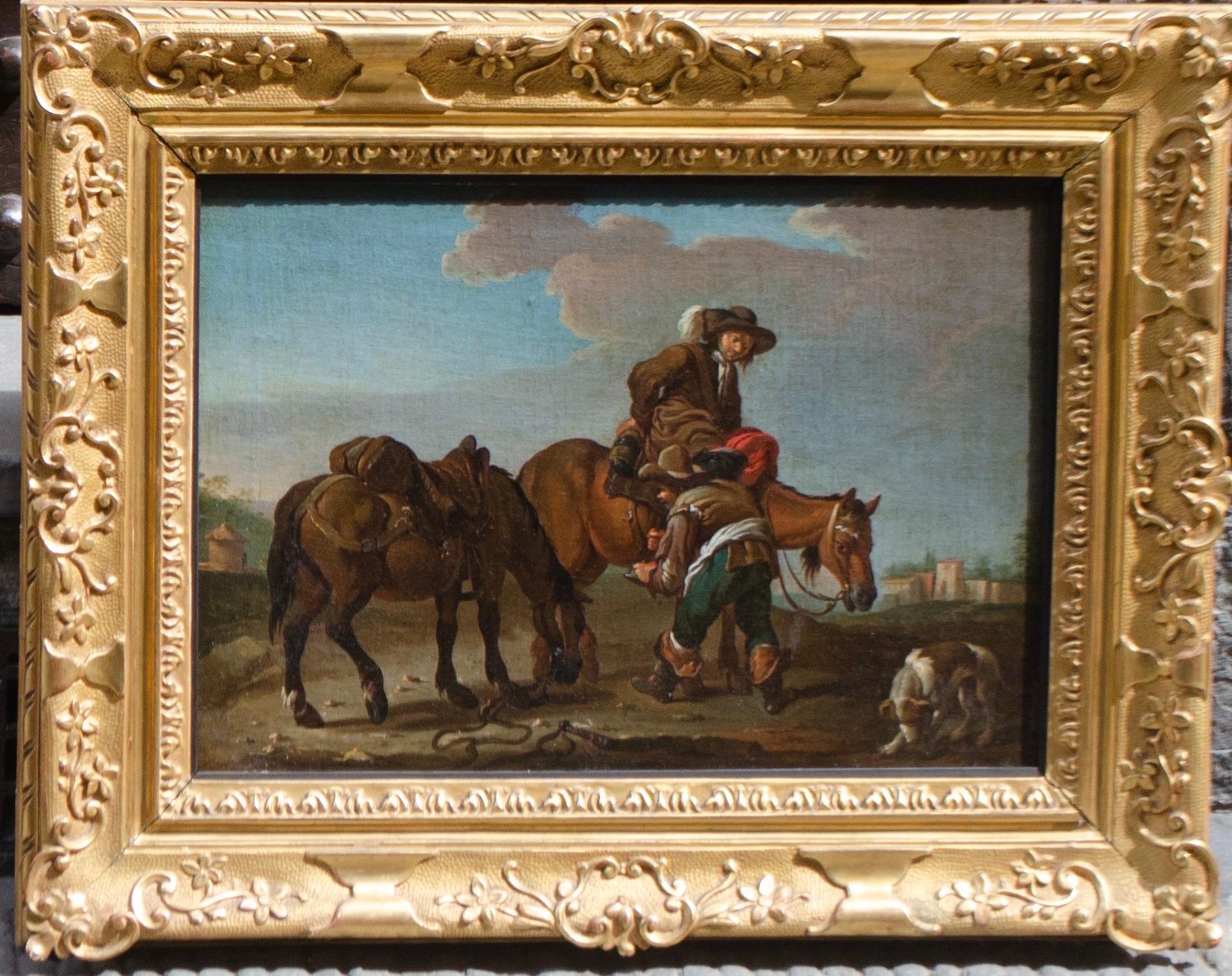 Landscape Painting de Paolo Monaldi - Escuela romana, hacia 1740. Interludio en el campo con caballos cerca de Roma.