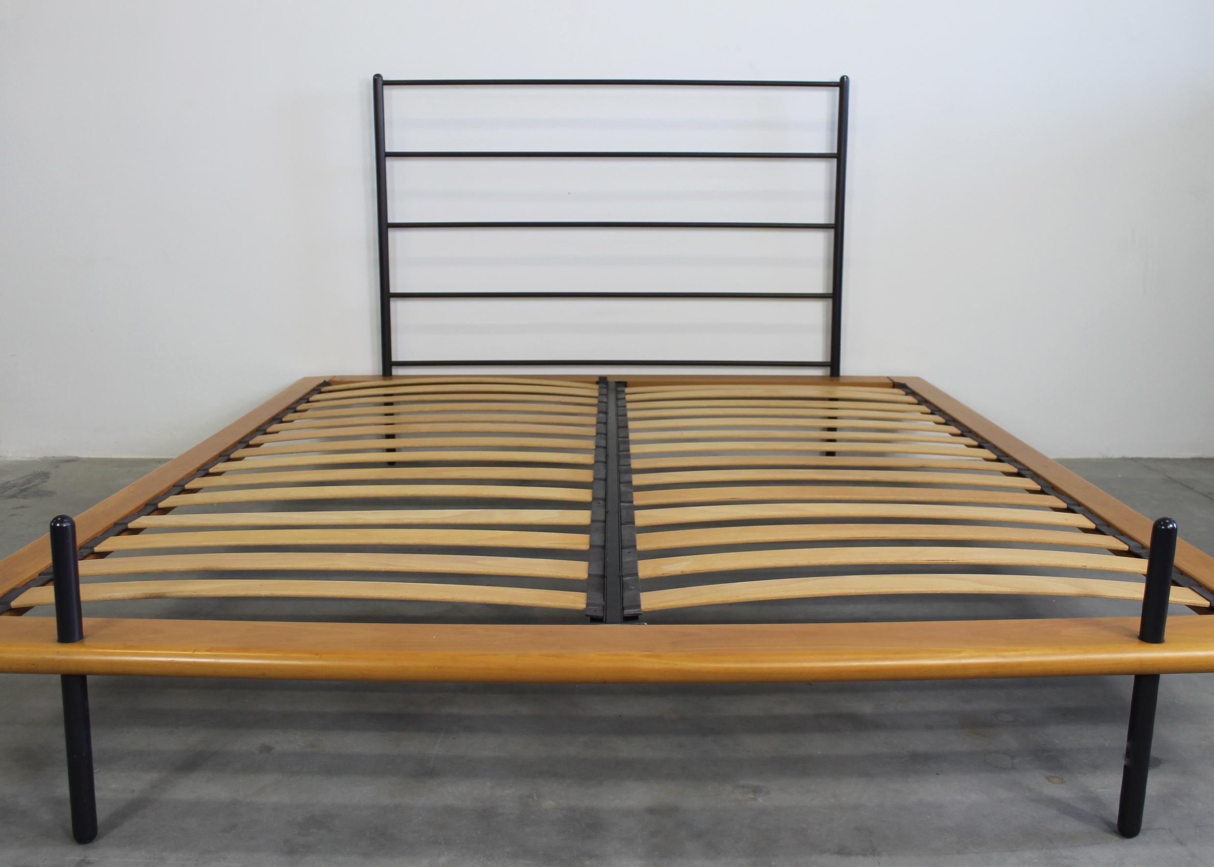 Modern Paolo Pallucco Acquariano Bed Structure in Beechwood and Steel 1980s Italy