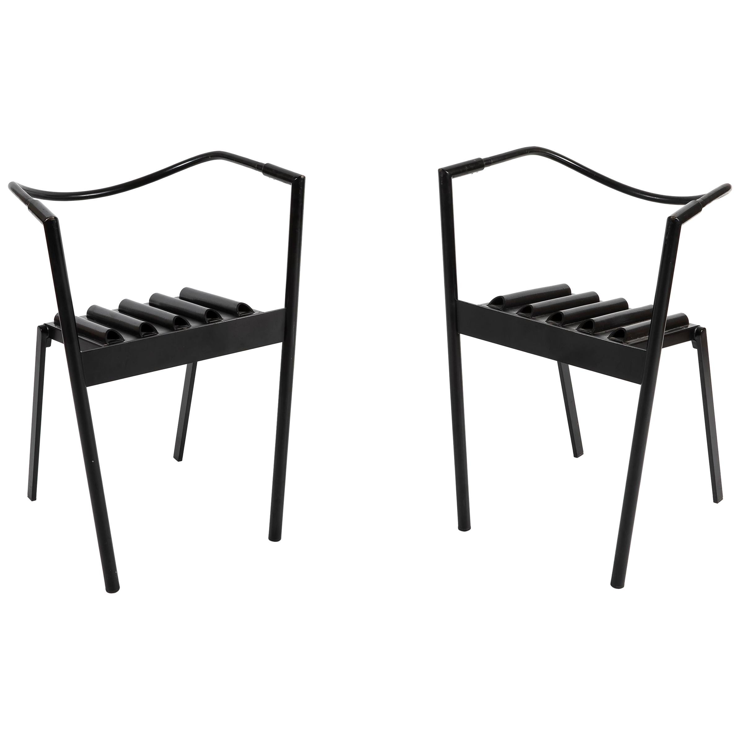Paolo Pallucco and Mireille Rivier Set of 2 Hans e Alice Steel and Rubber Chairs