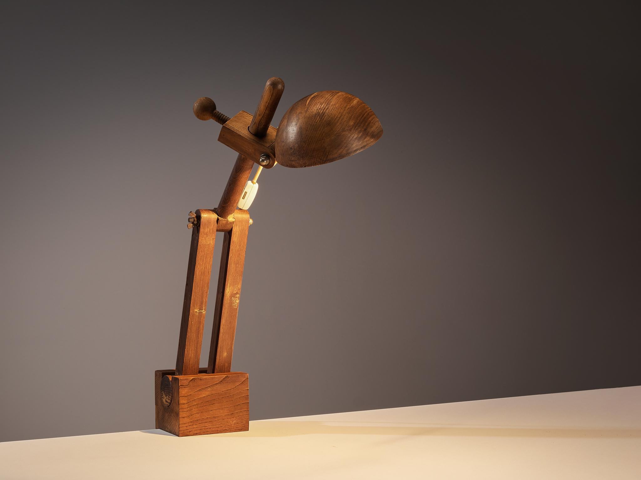 Italian Paolo Pallucco Playful Table Clamp Lamp in Solid Chestnut For Sale