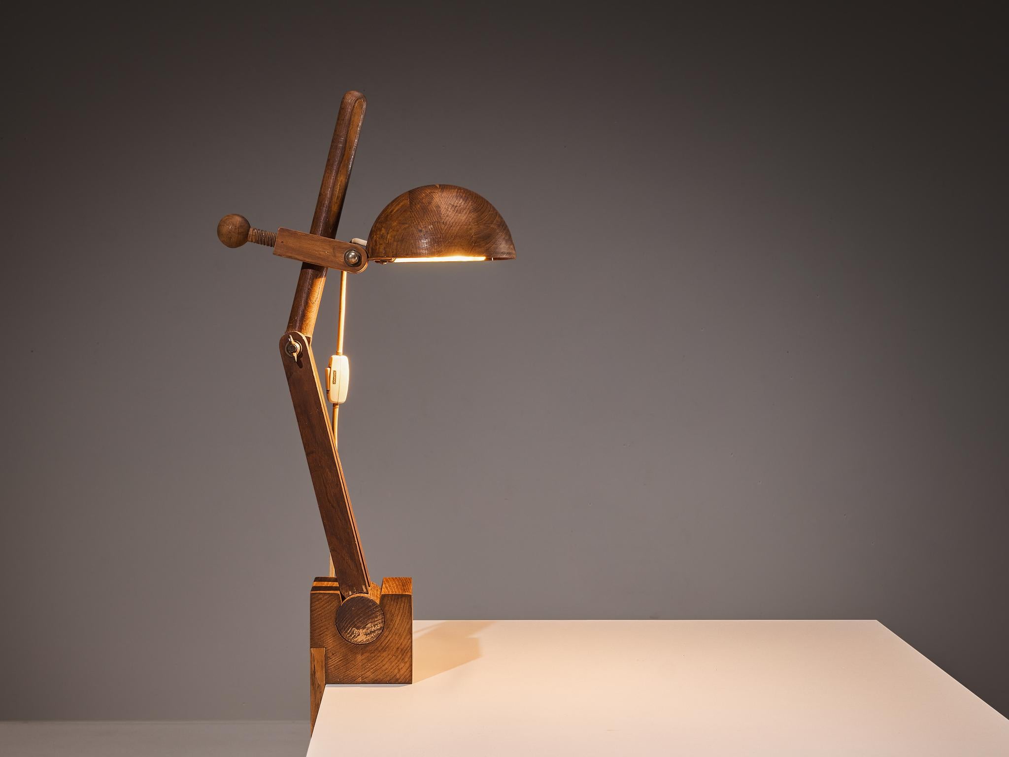 Paolo Pallucco Playful Table Clamp Lamp in Solid Chestnut For Sale 1