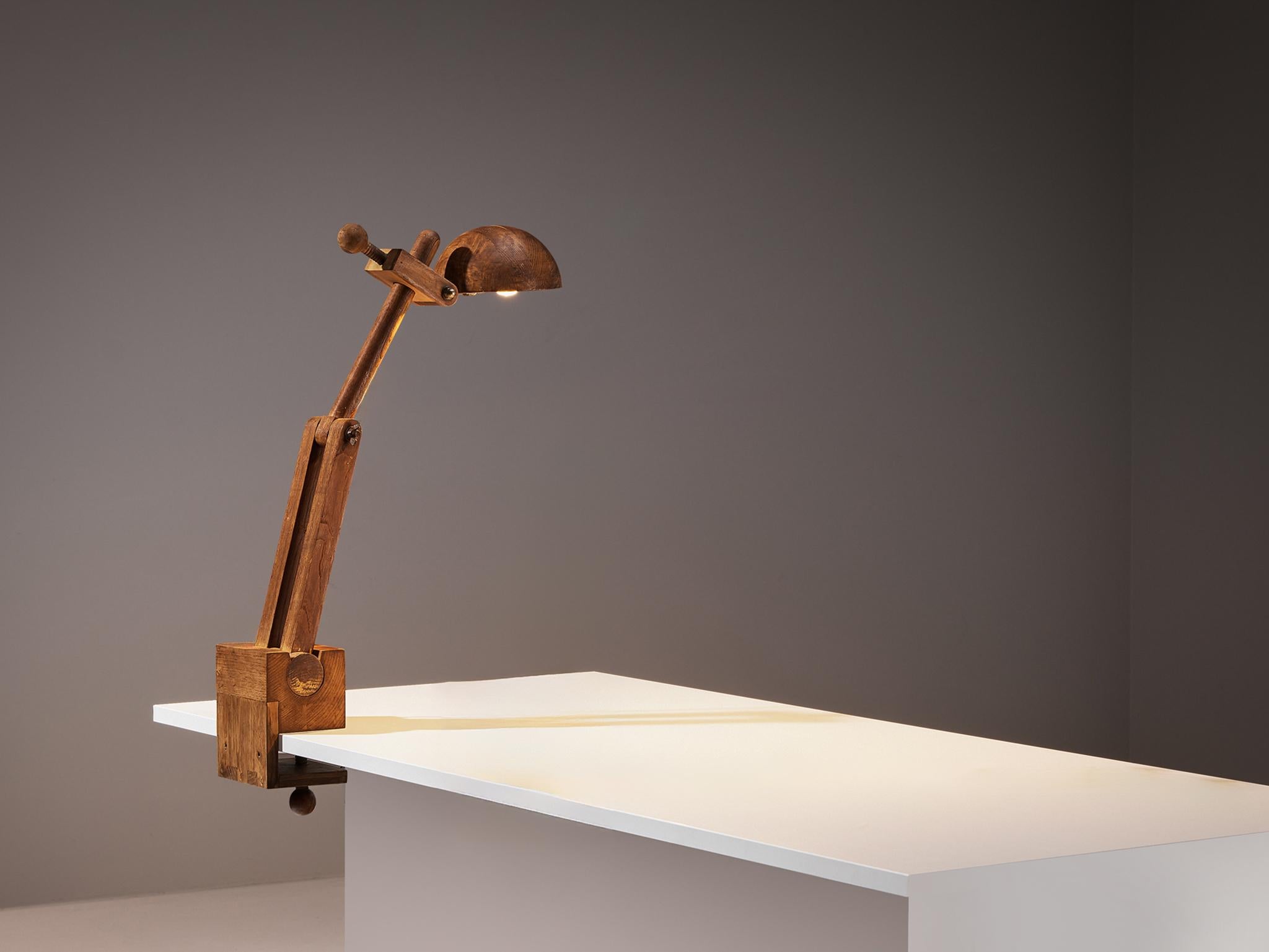 Paolo Pallucco Playful Table Clamp Lamp in Solid Chestnut For Sale 2