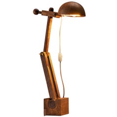 Vintage Paolo Pallucco Playful Table Clamp Lamp in Solid Chestnut
