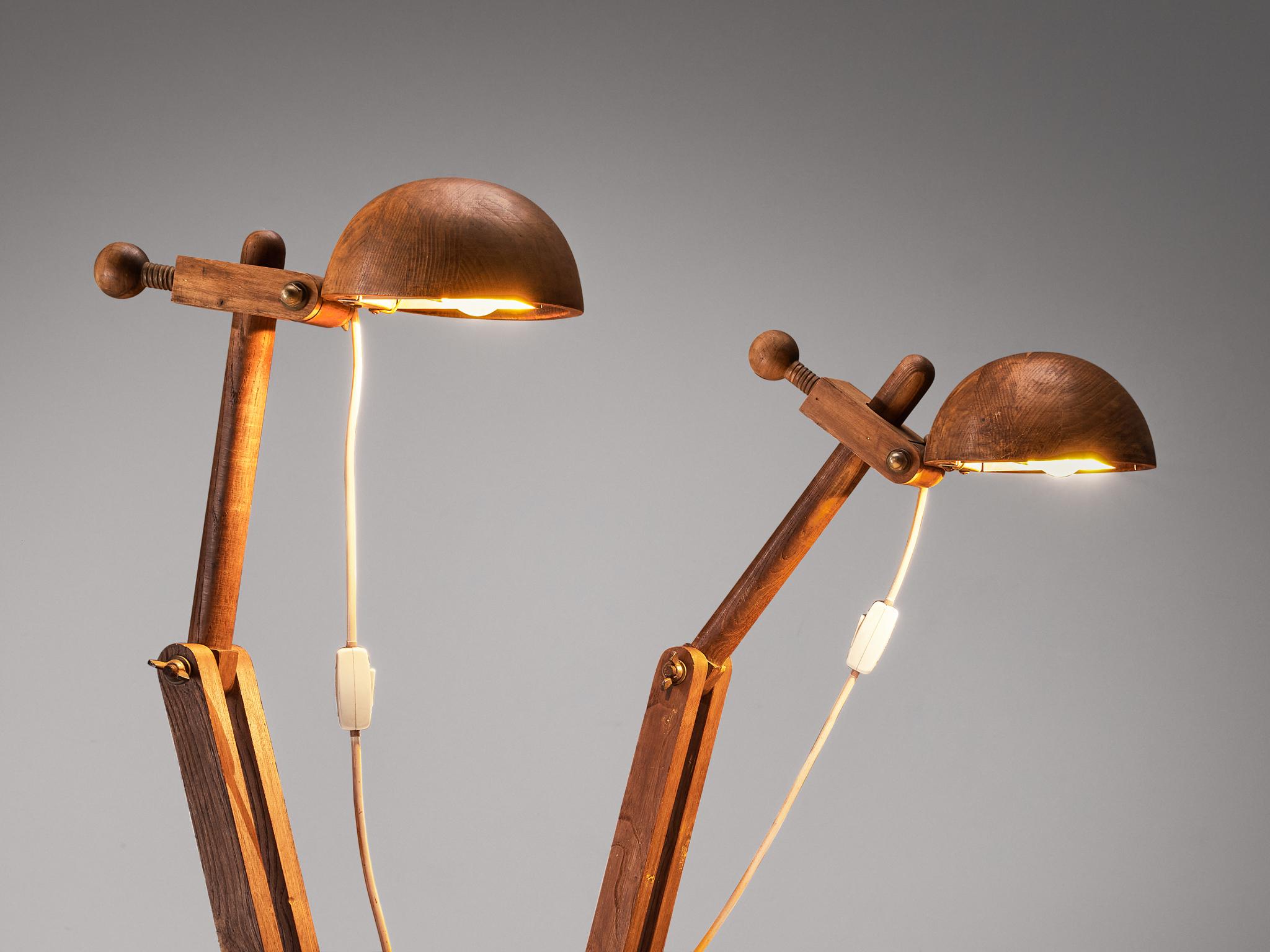 Mid-Century Modern Paolo Pallucco Playful Table Clamp Lamps in Solid Chestnut  For Sale