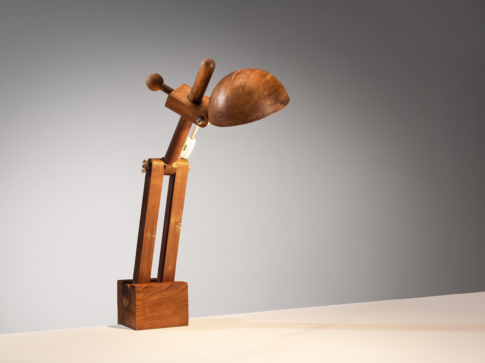 Mid-20th Century Paolo Pallucco Playful Table Clamp Lamps in Solid Chestnut  For Sale