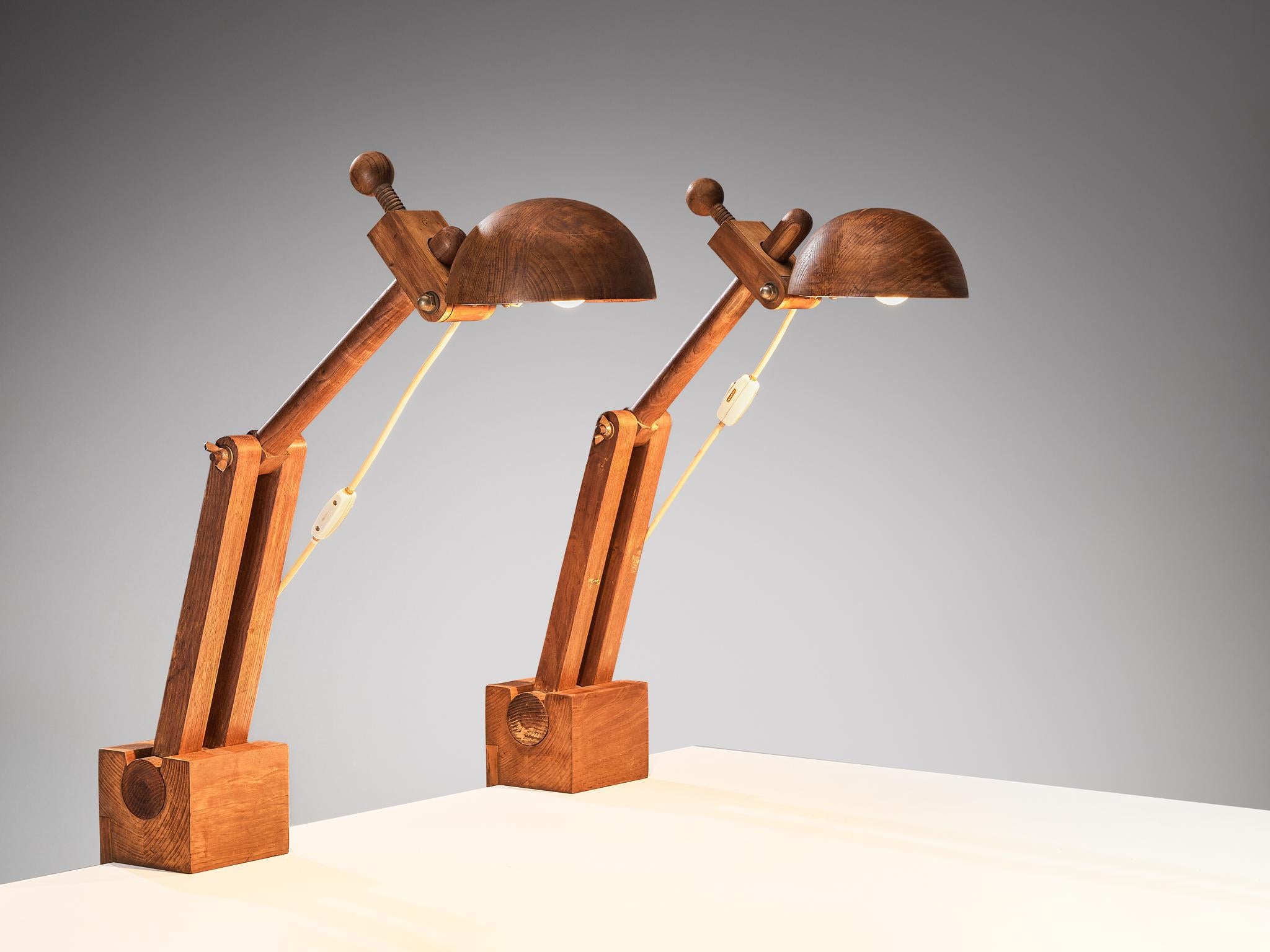 Paolo Pallucco Playful Table Clamp Lamps in Solid Chestnut  For Sale 2