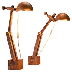 Retro Paolo Pallucco Playful Table Clamp Lamps in Solid Chestnut 