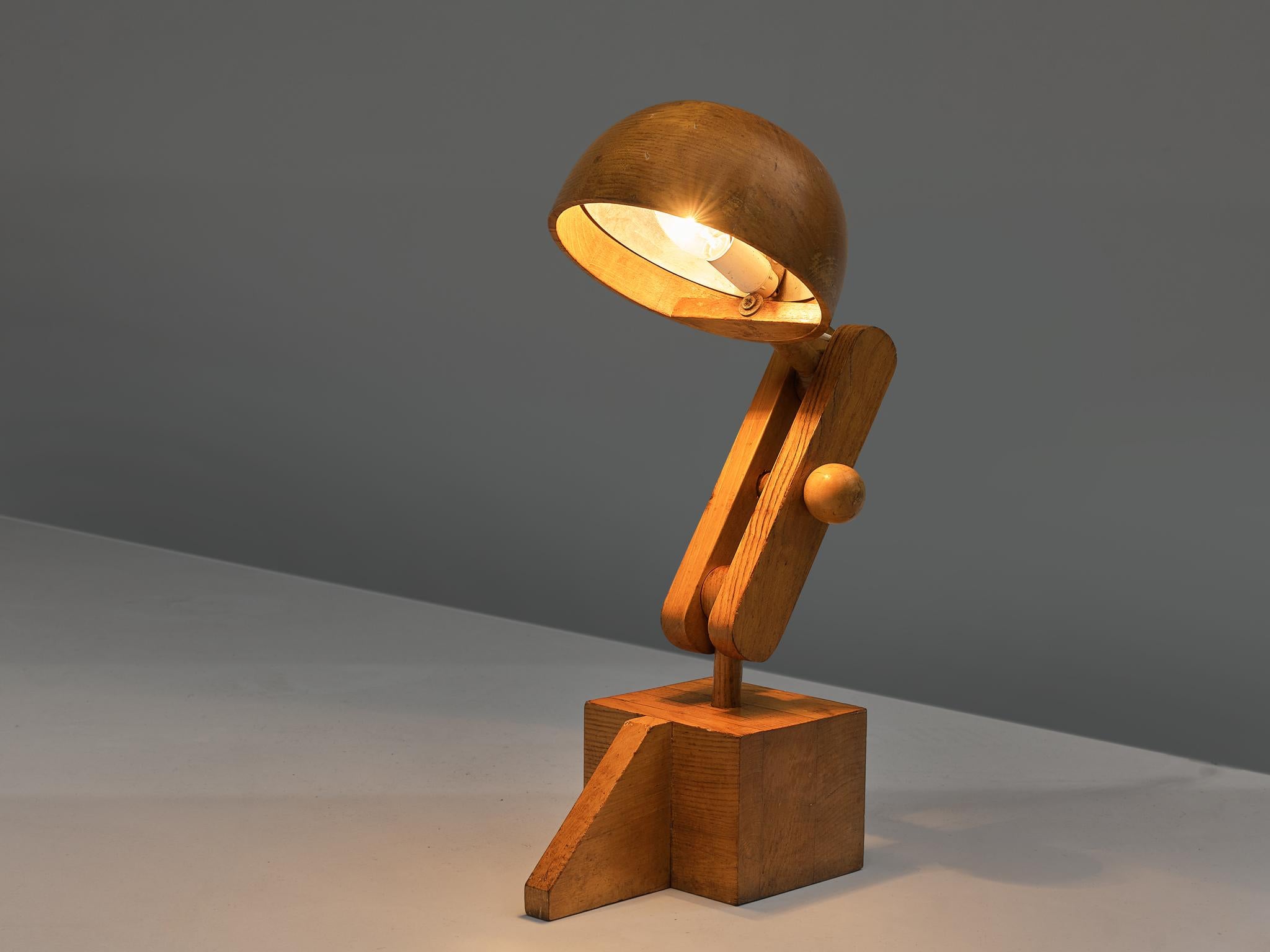 Mid-Century Modern Paolo Pallucco Playful Table Lamp in Solid Oak