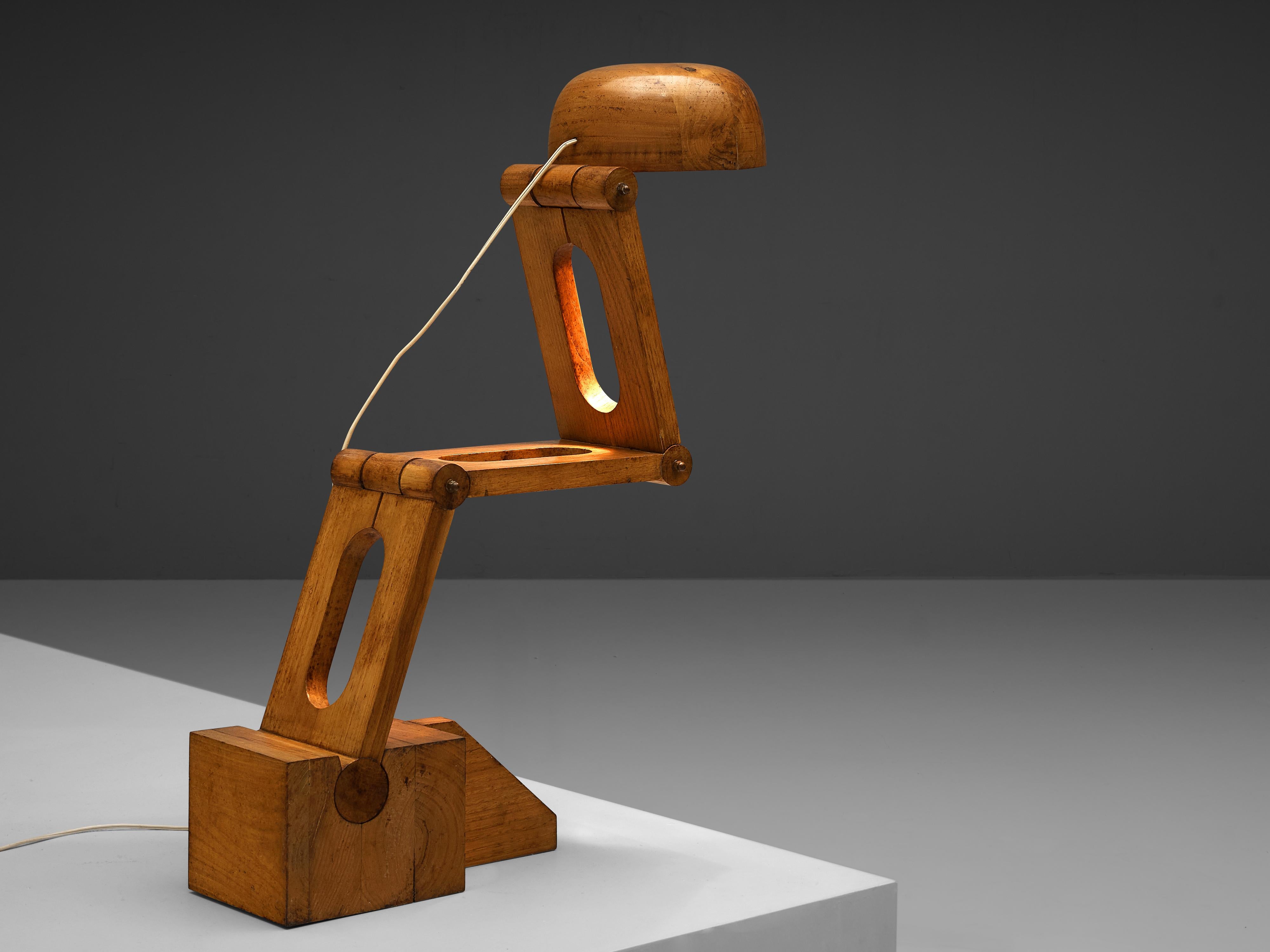 Italian Paolo Pallucco Playful Table Lamp in Solid Oak