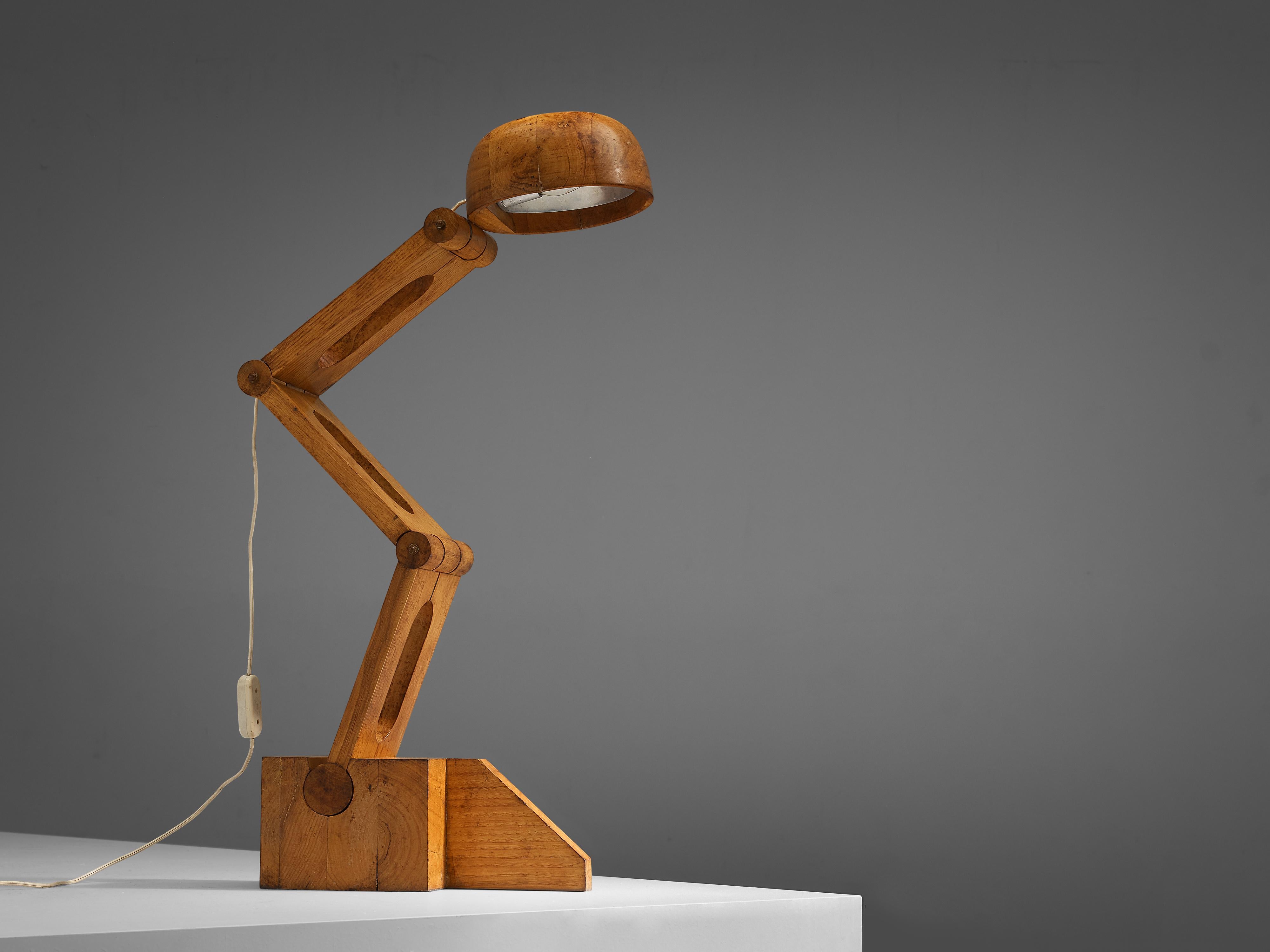 Mid-20th Century Paolo Pallucco Playful Table Lamp in Solid Oak