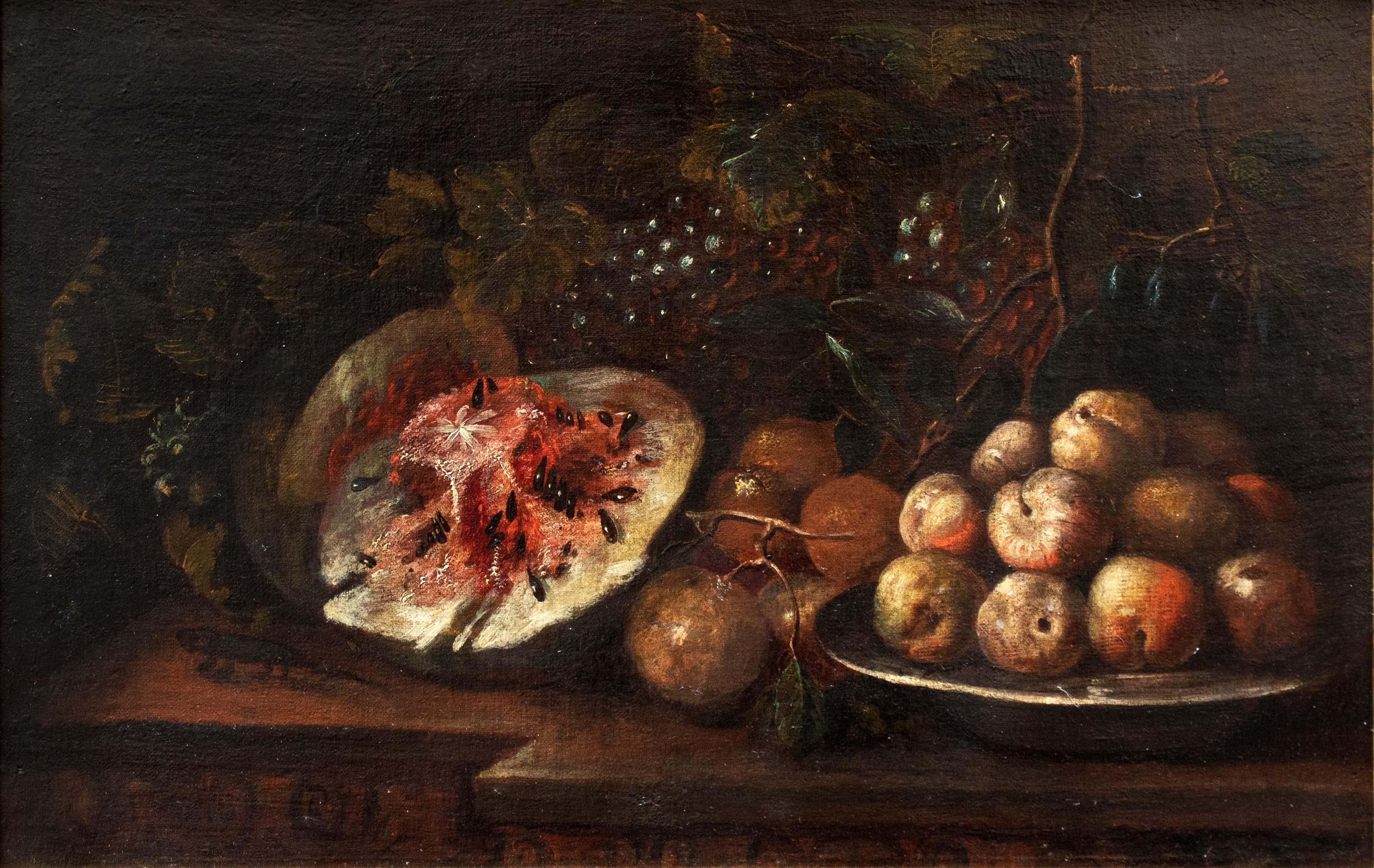 Nature morte aux fruits sur une étagère Huile sur toile Paolo Paoletti en vente 1