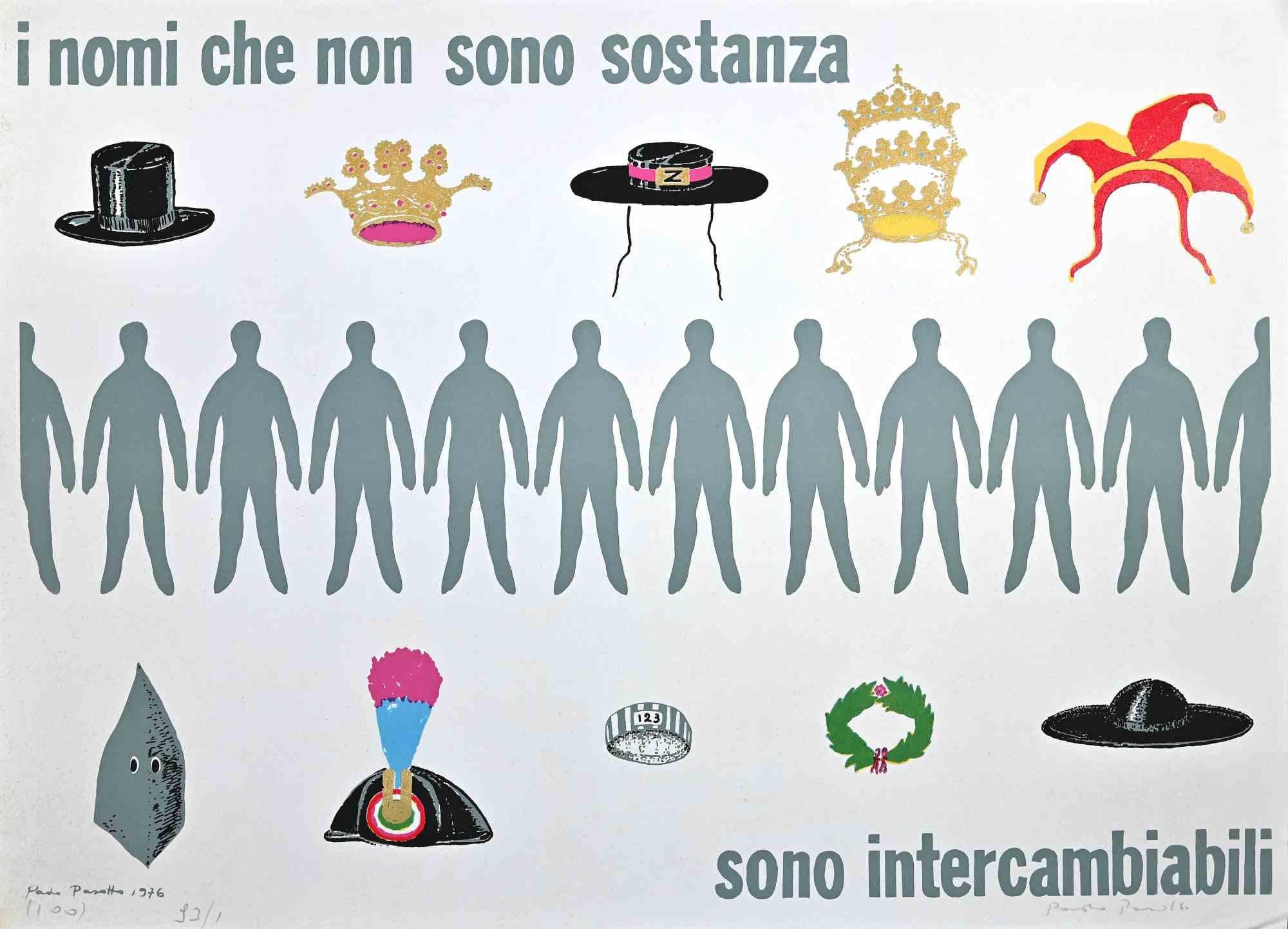 Nombres intercambiables - Serigrafía original de Paolo Pasotto - 1976