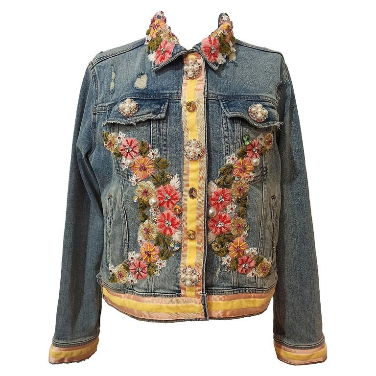 Paolo Petrone Floral Denim Jacket M at 1stDibs