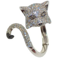 Paolo Piovan Black and White Diamonds 18 Karat White Gold Cat Ring