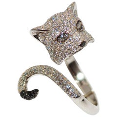 Paolo Piovan Black and White Diamonds 18 Karat White Gold Cat Ring