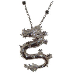 Paolo Piovan Black and White Diamonds 18 Karat White Gold Dragon Necklace