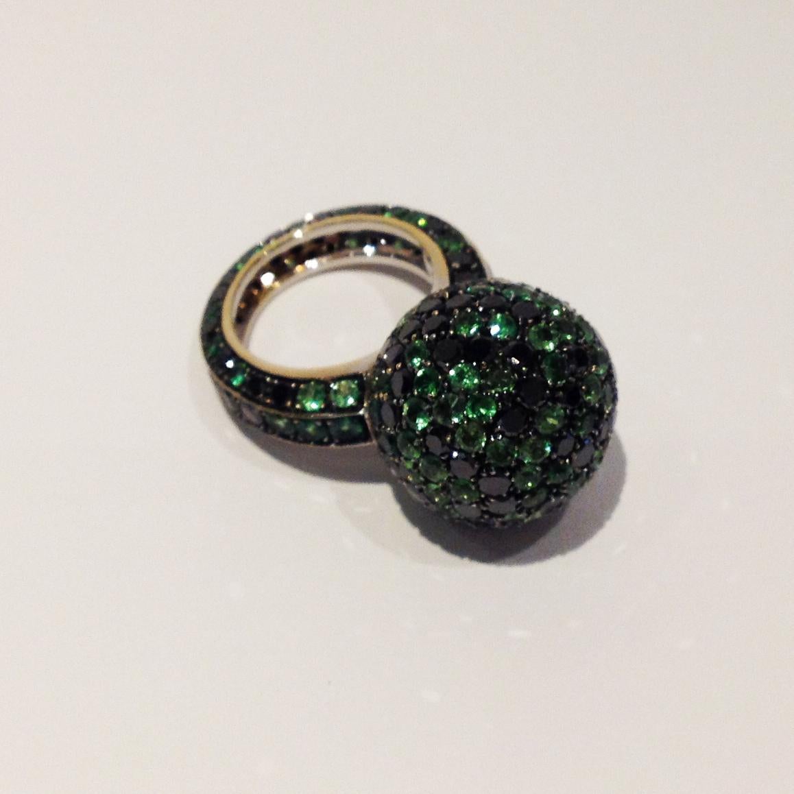 Paolo Piovan Black Diamonds Green Tsavorite 18 Karat Rose Gold Ring im Zustand „Neu“ im Angebot in Padova, Padova